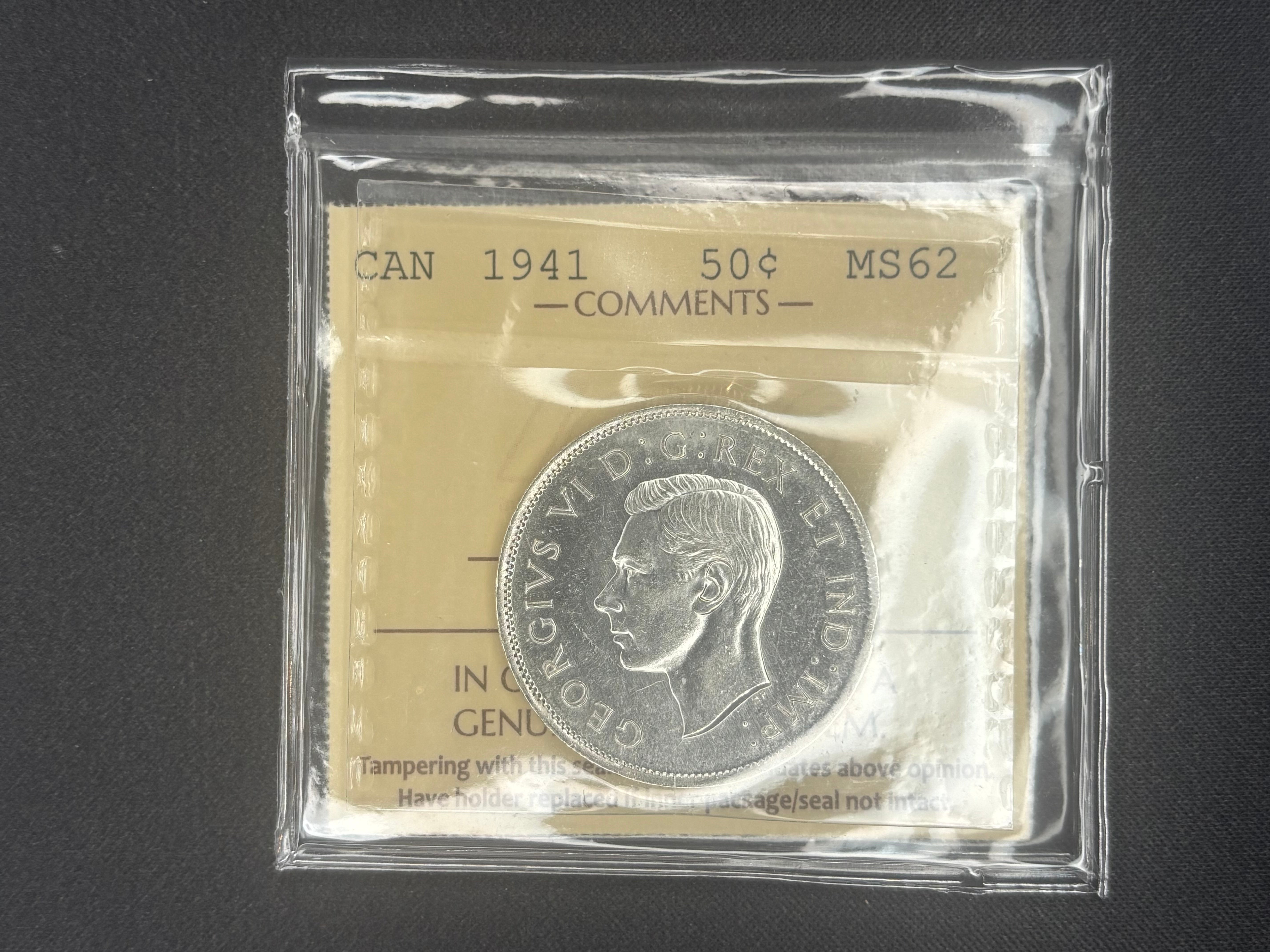 Canadian Silver Coin - 50 cents - 1941 - MS62 ICCS