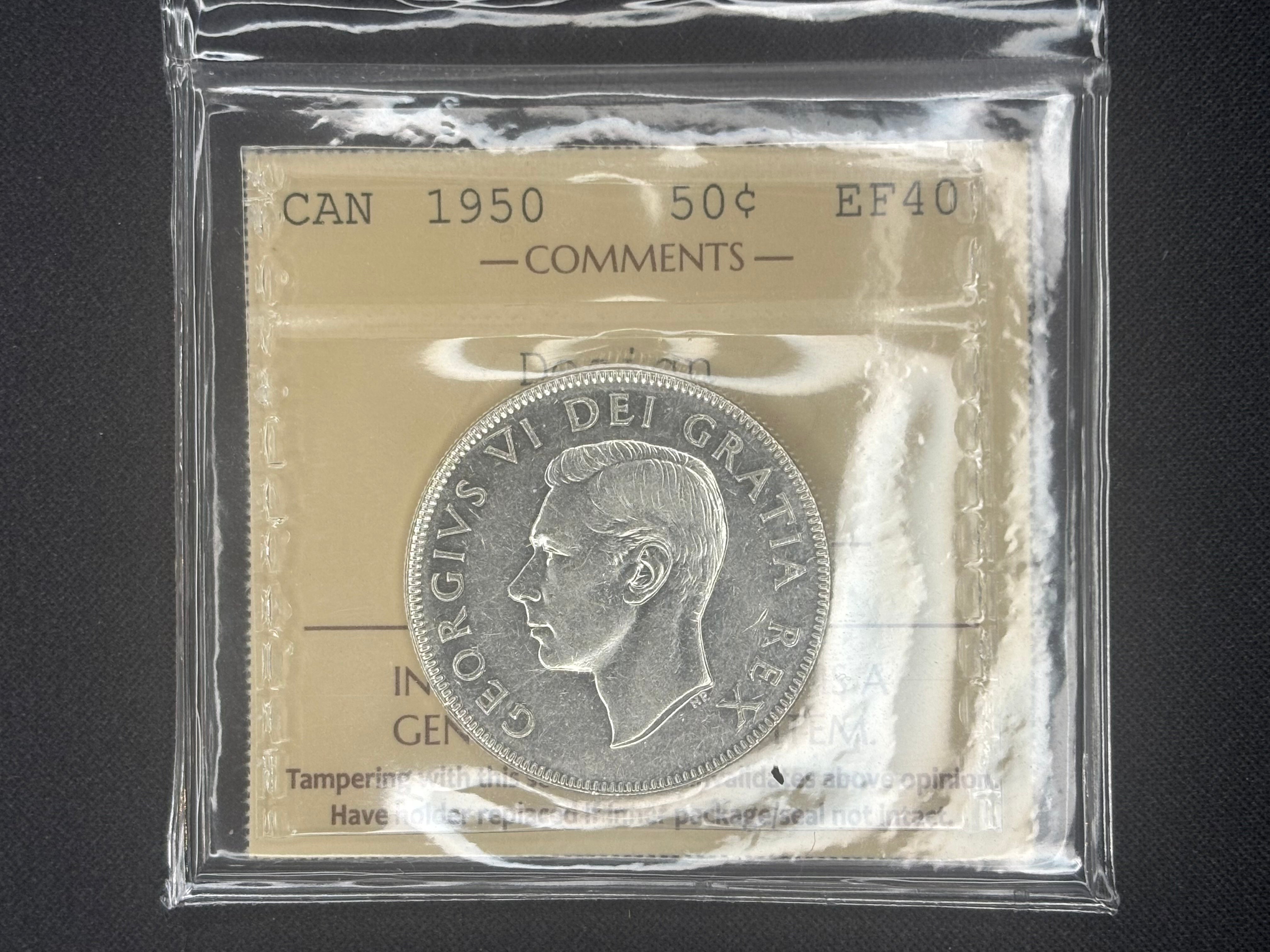 Canada Silver Coin - 50 cents -1950 Design - EF40 ICCS