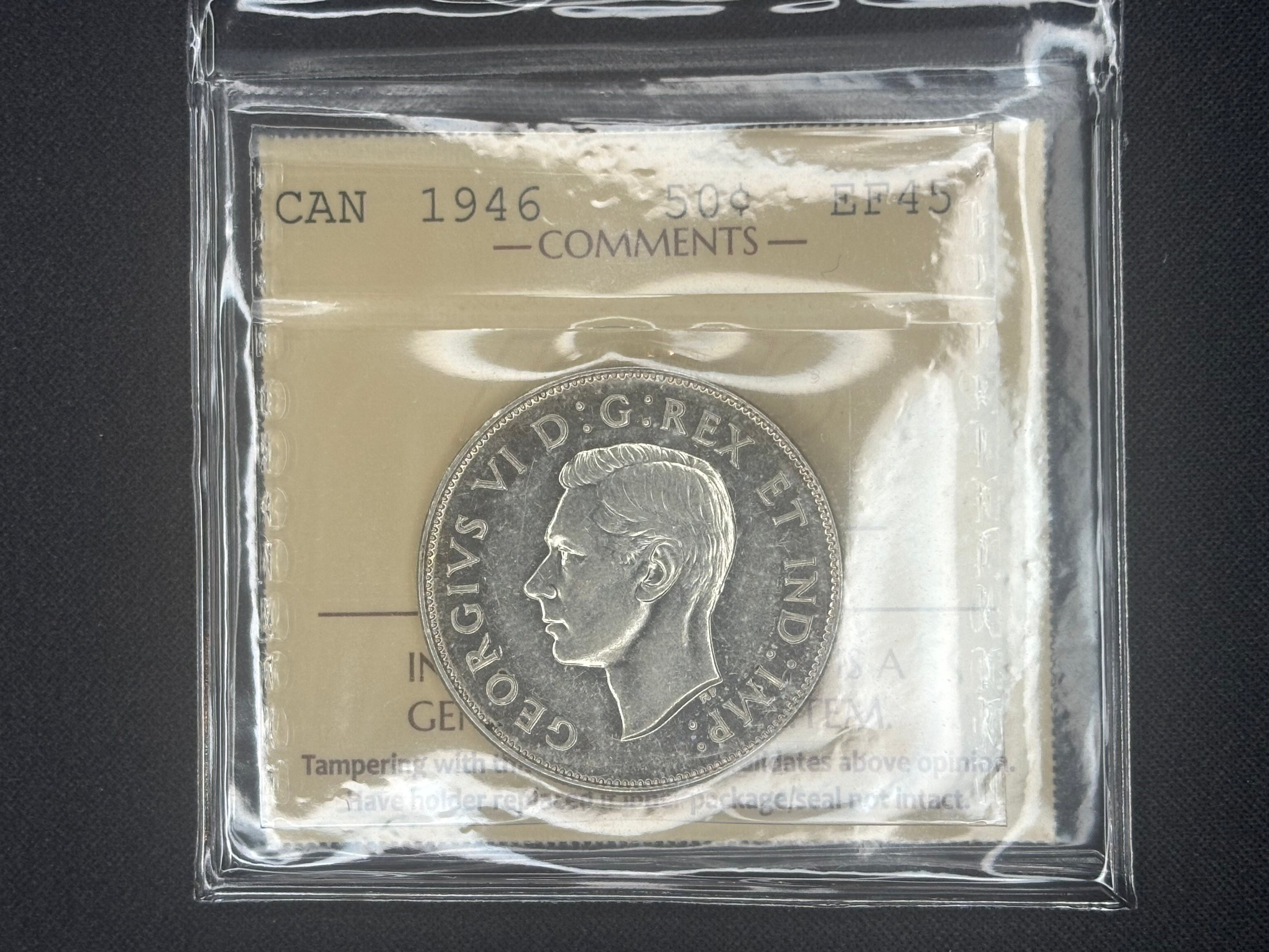 Canada Silver Coin - 50 cents -1946 - EF45 ICCS
