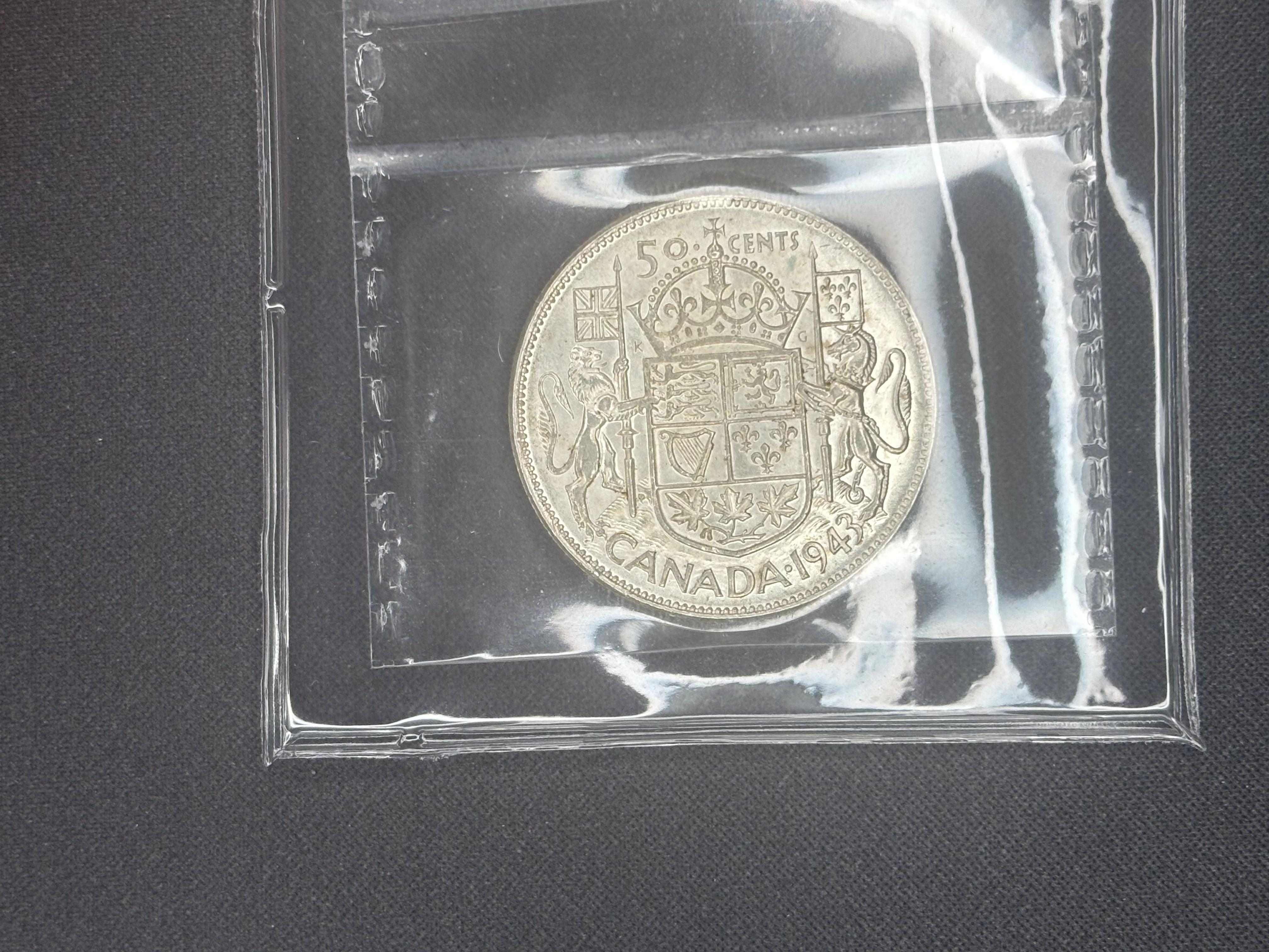 Canada Silver Coin - 50 cents -1943 Double Die 3 - MS63 ICCS