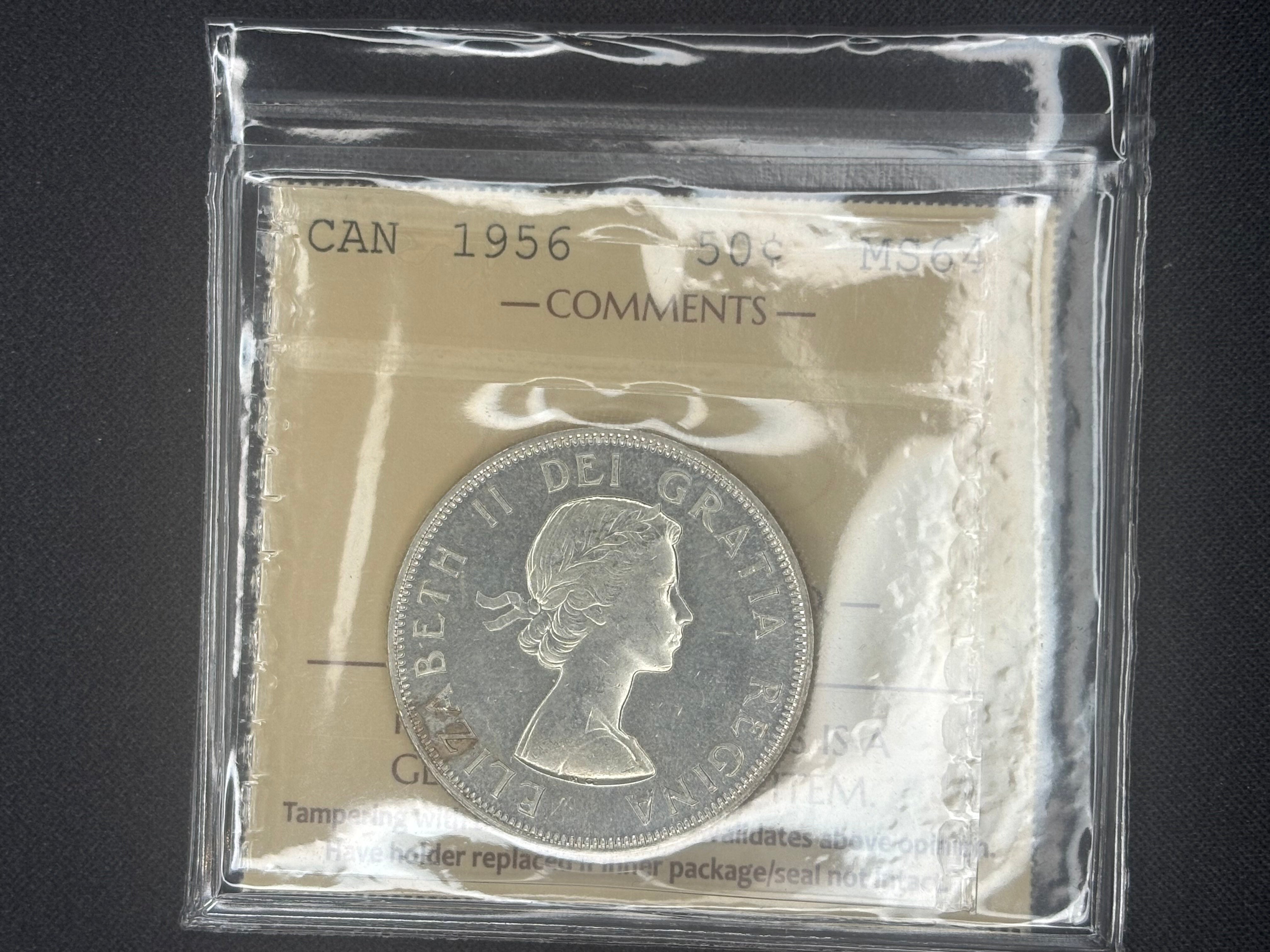 Canadian Silver Coin - 50 cents - 1956 - MS64 ICCS