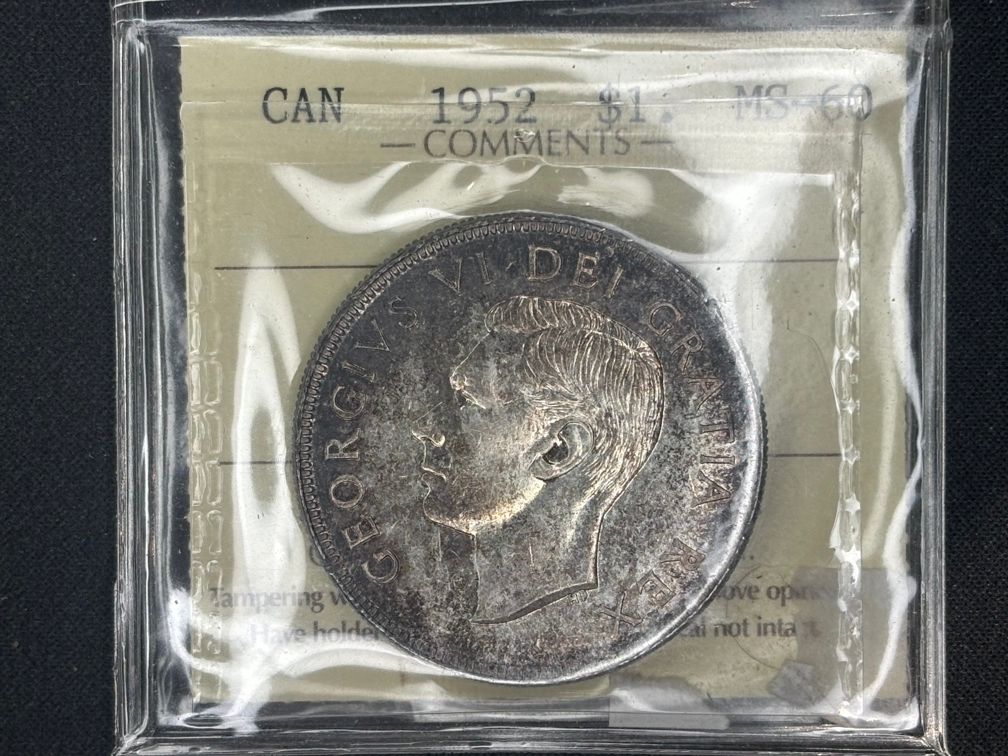 Canadian Silver Coin - Dollar - 1952 WL - MS60 ICCS