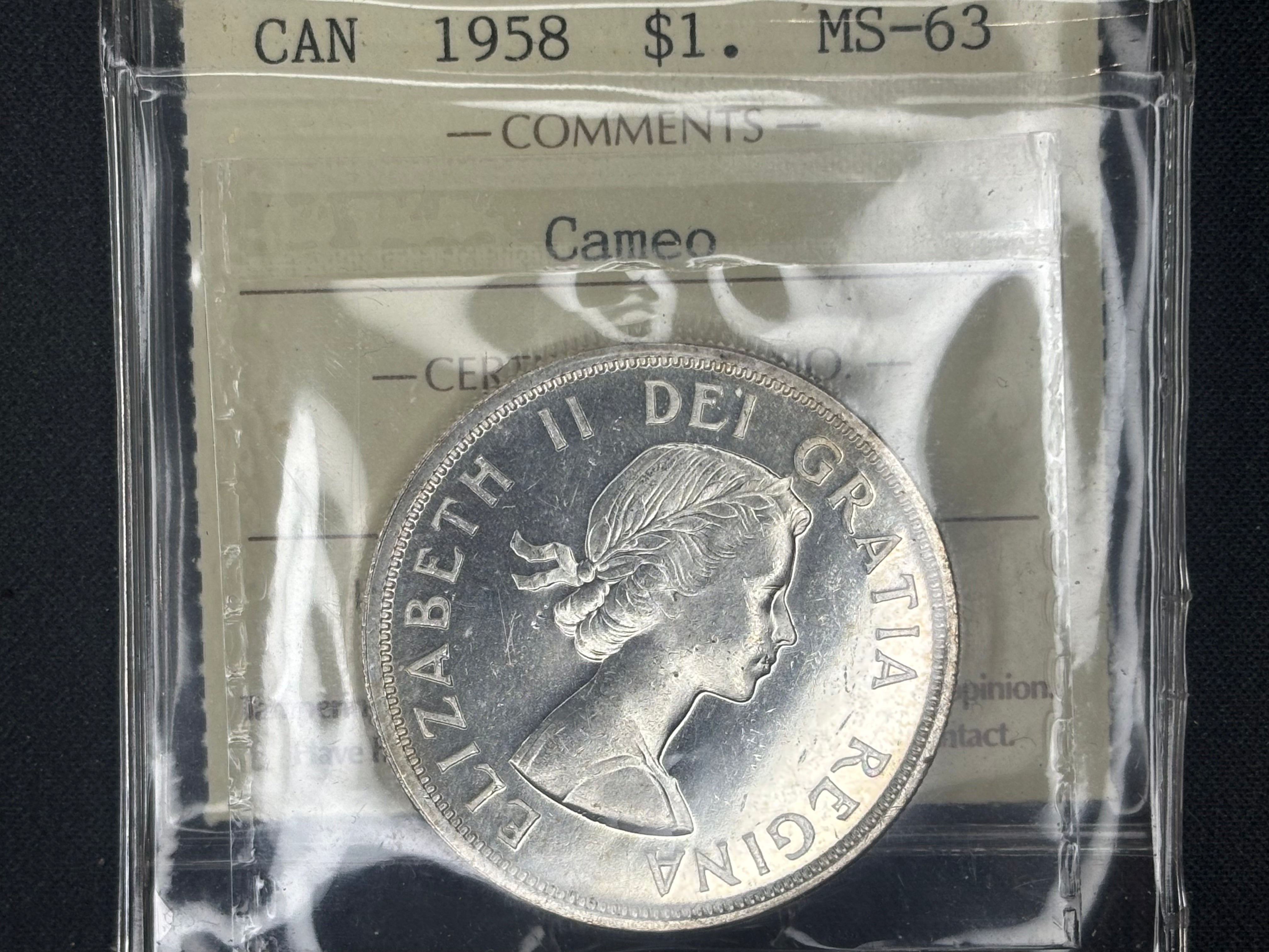 Canadian Silver Coin - Dollar - 1958 Cameo - MS63 ICCS