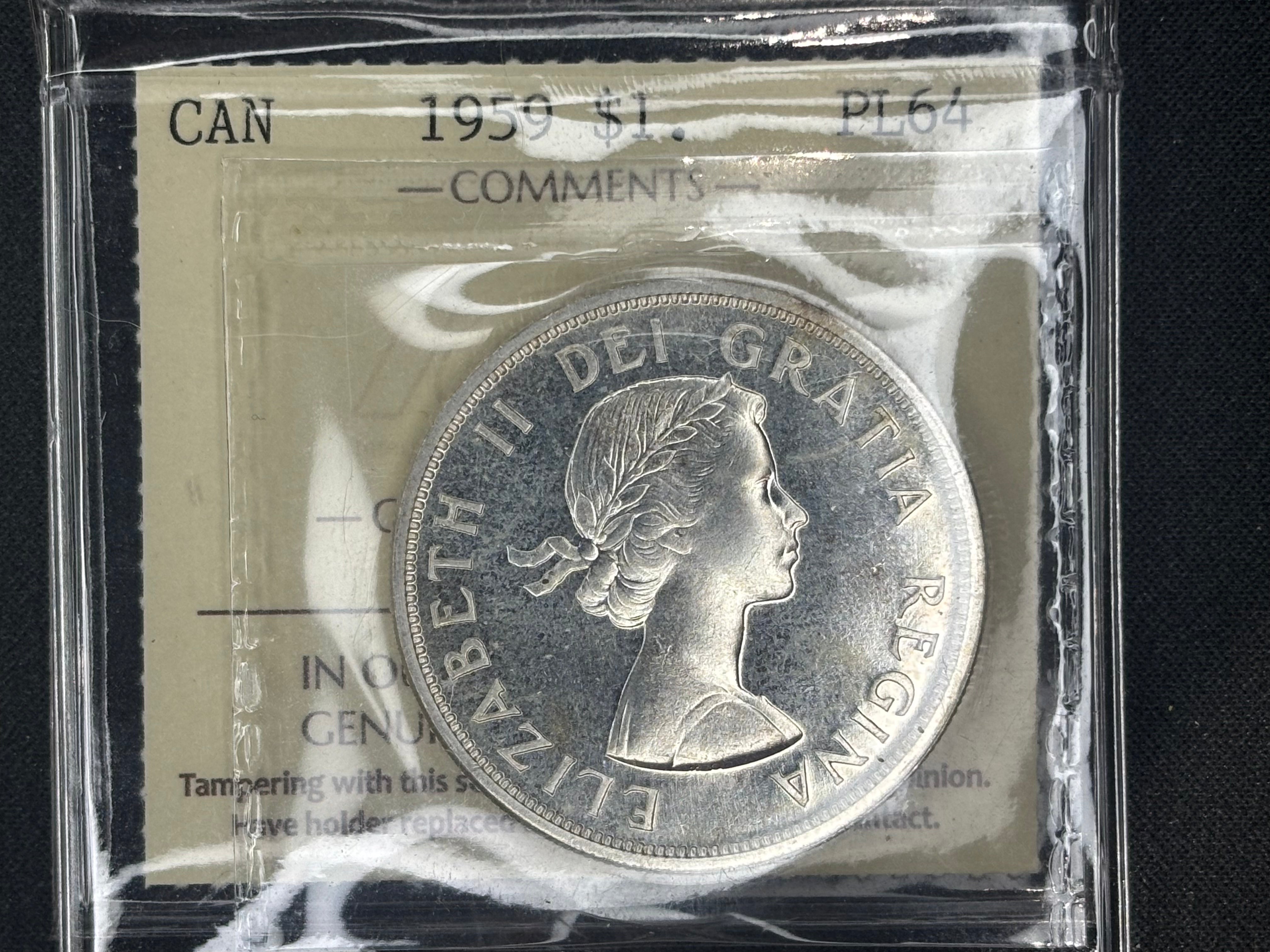 Canadian Silver Coin - Dollar - 1959 - PL64 ICCS