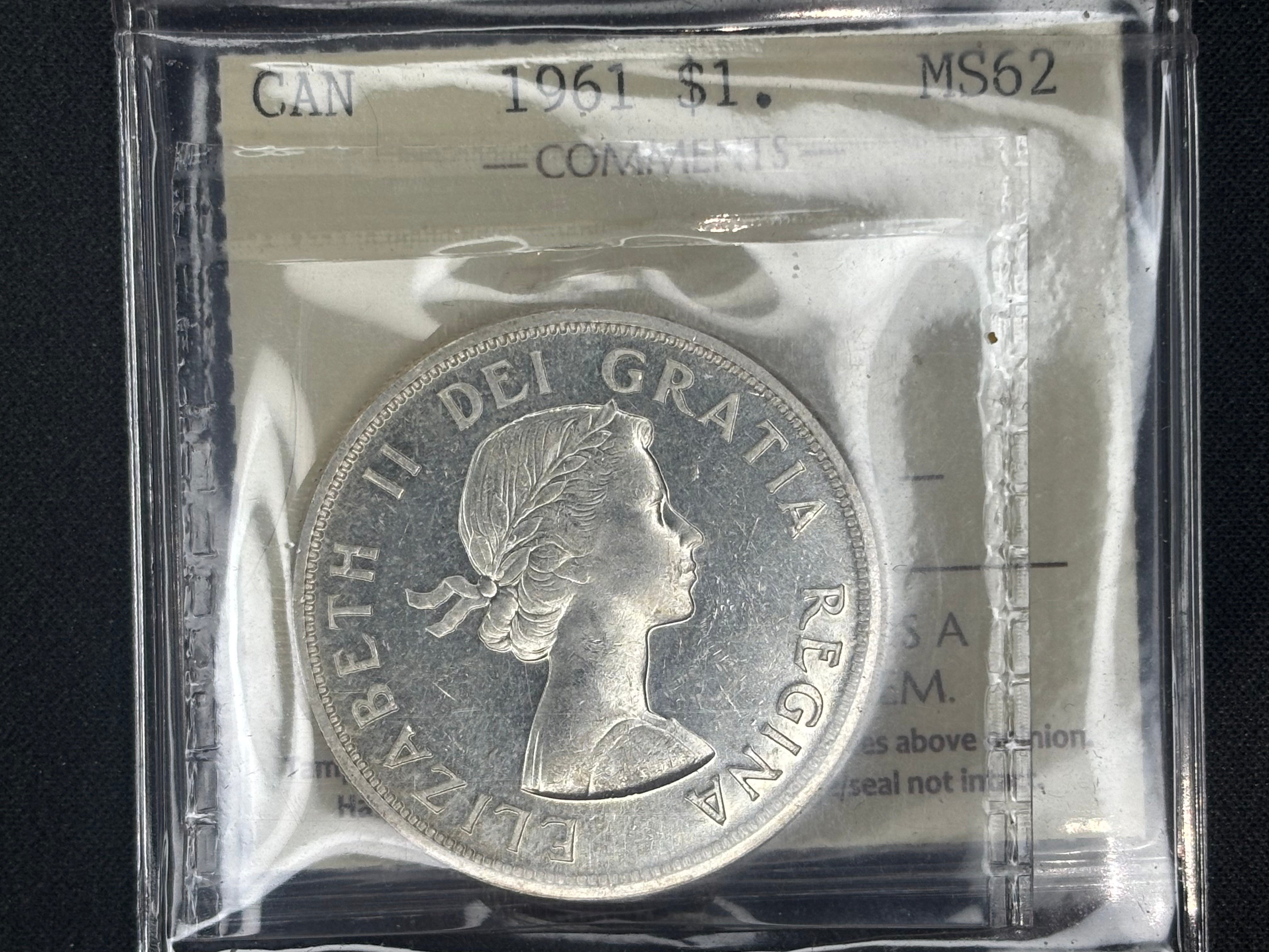 Canadian Silver Coin - Dollar - 1961 - MS62 ICCS
