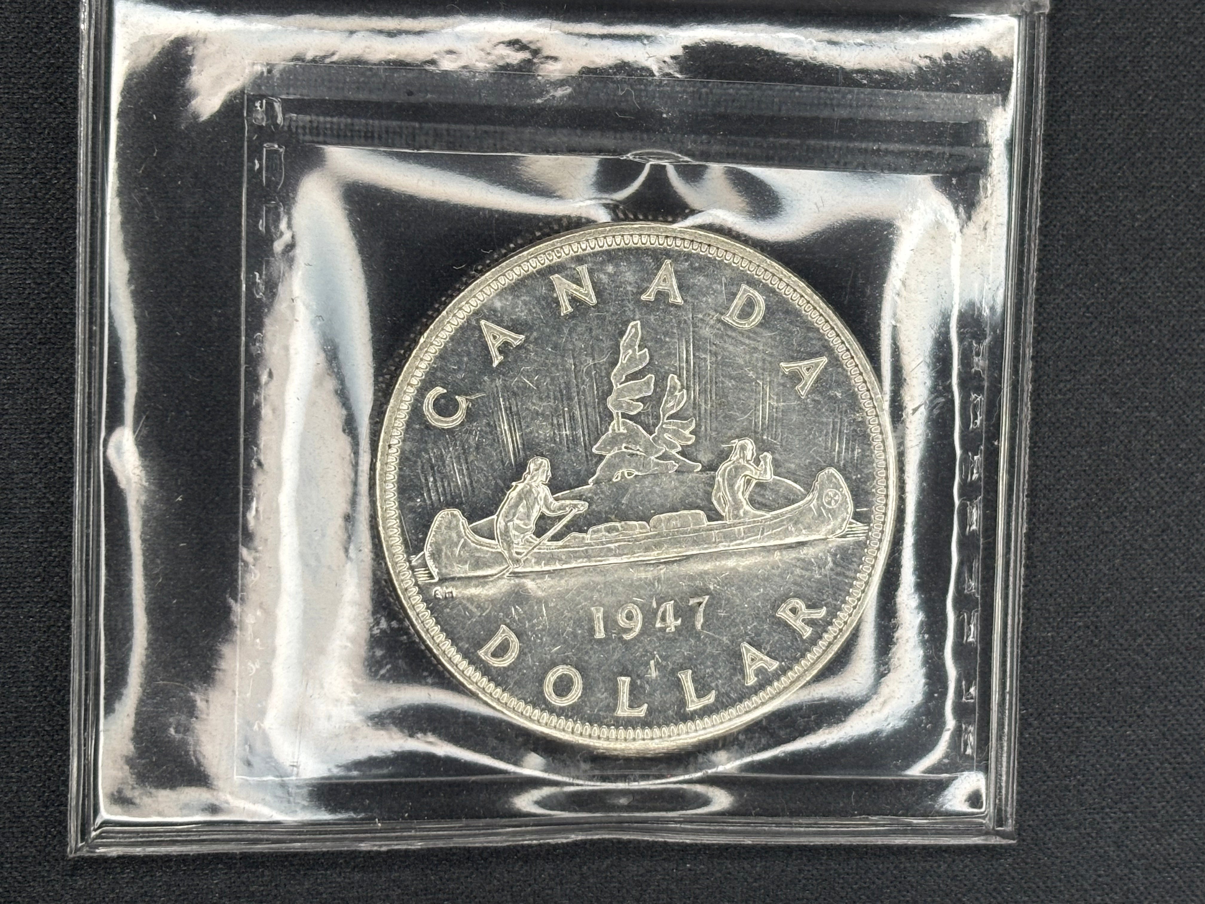 Canadian Silver Coin - Dollar - 1947 P7 Double HP - AU55 ICCS