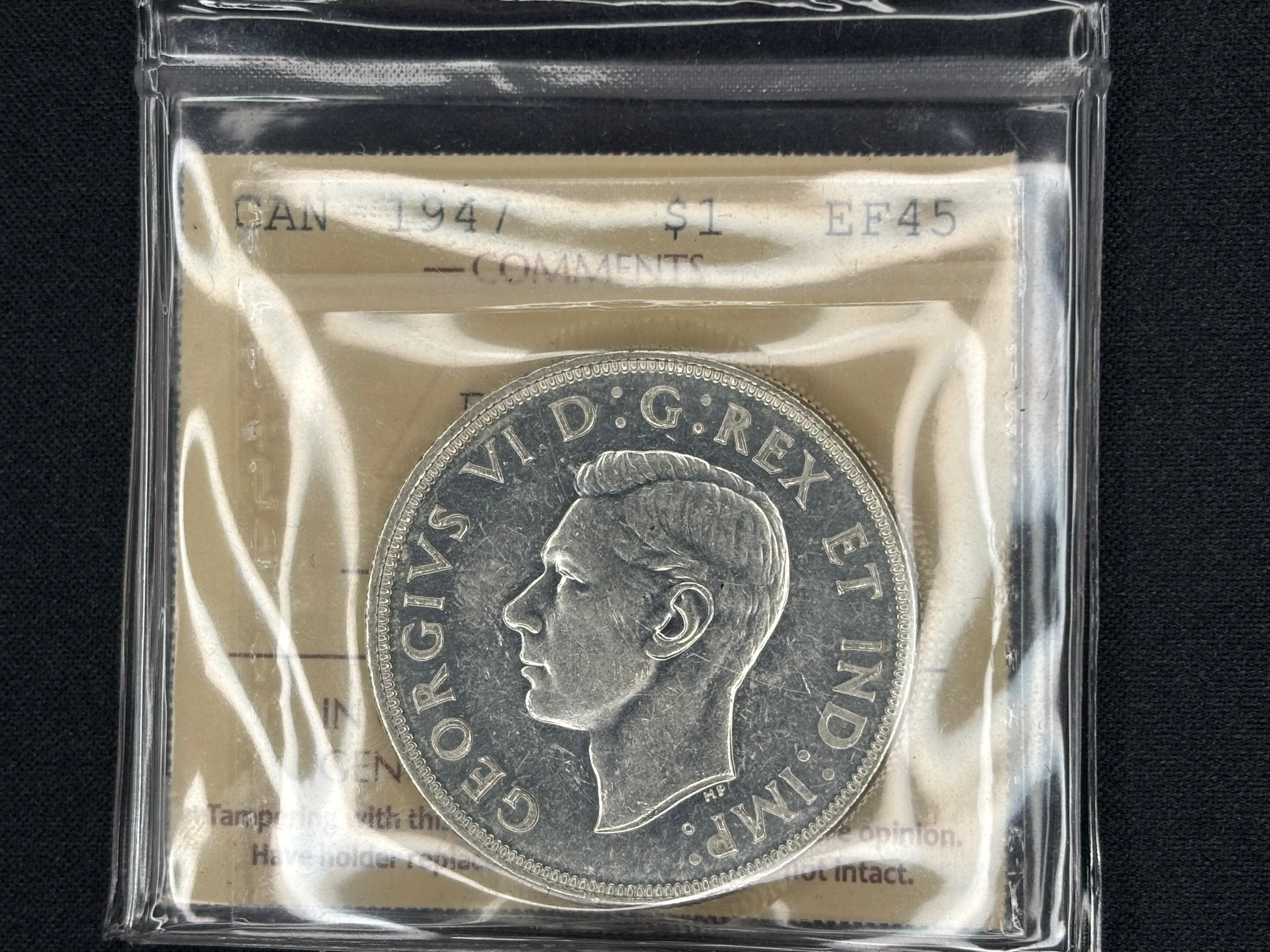Canadian Silver Coin - Dollar - 1947 Blunt 7 - EF45 ICCS