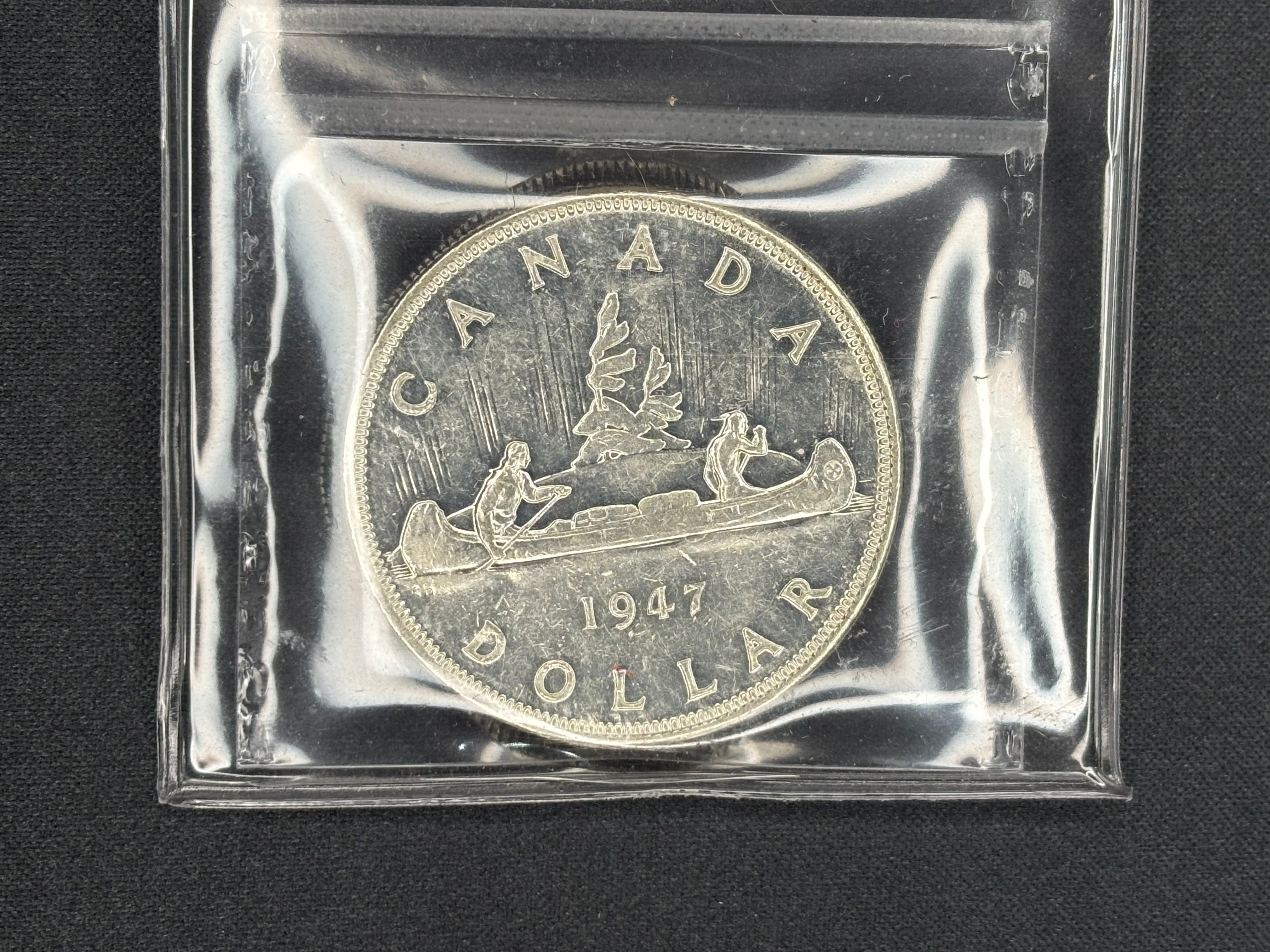 Canadian Silver Coin - Dollar - 1947 Blunt 7 - EF45 ICCS