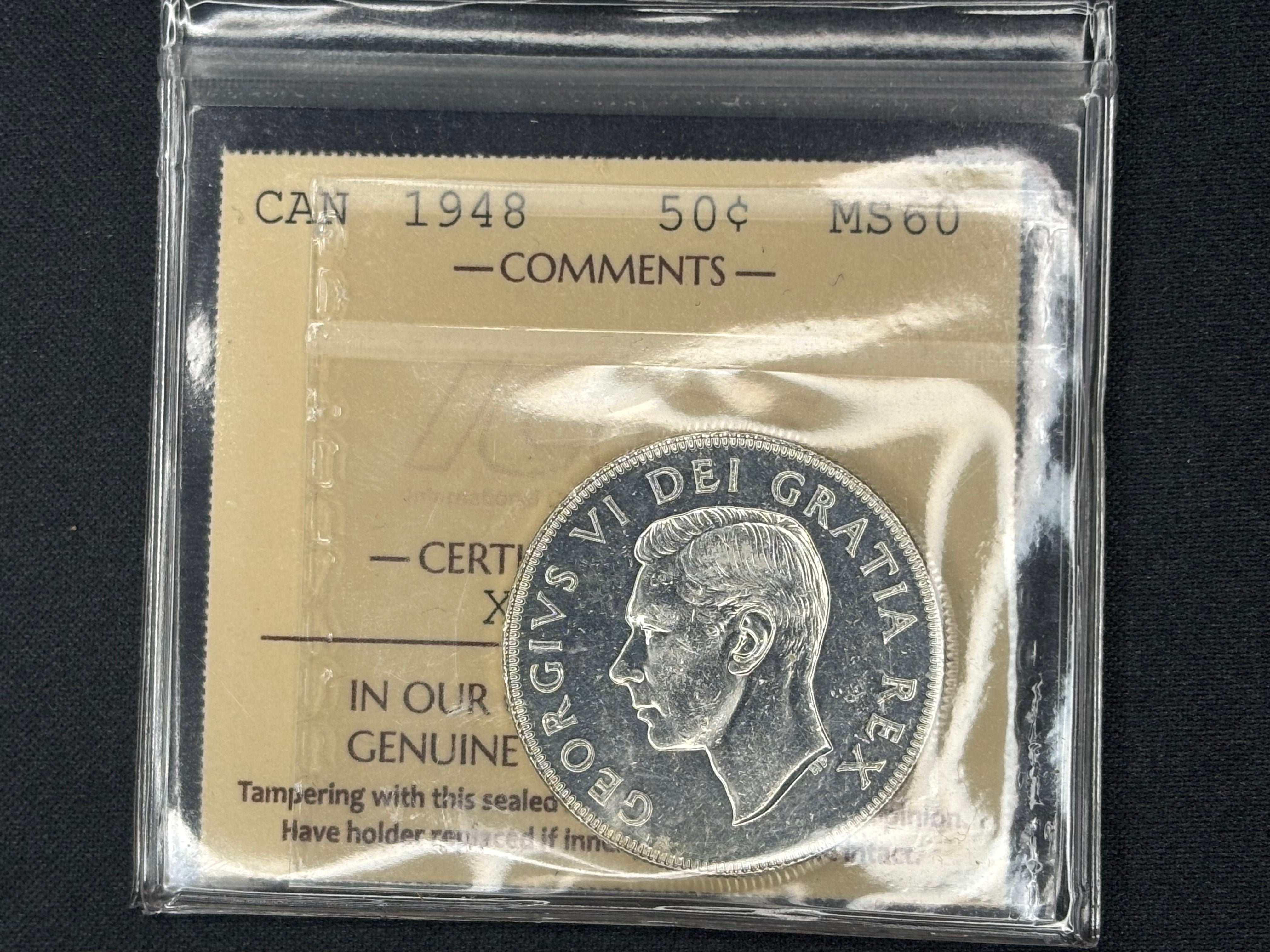 Canadian Silver Coin - 50 cents - 1948 - MS60 ICCS