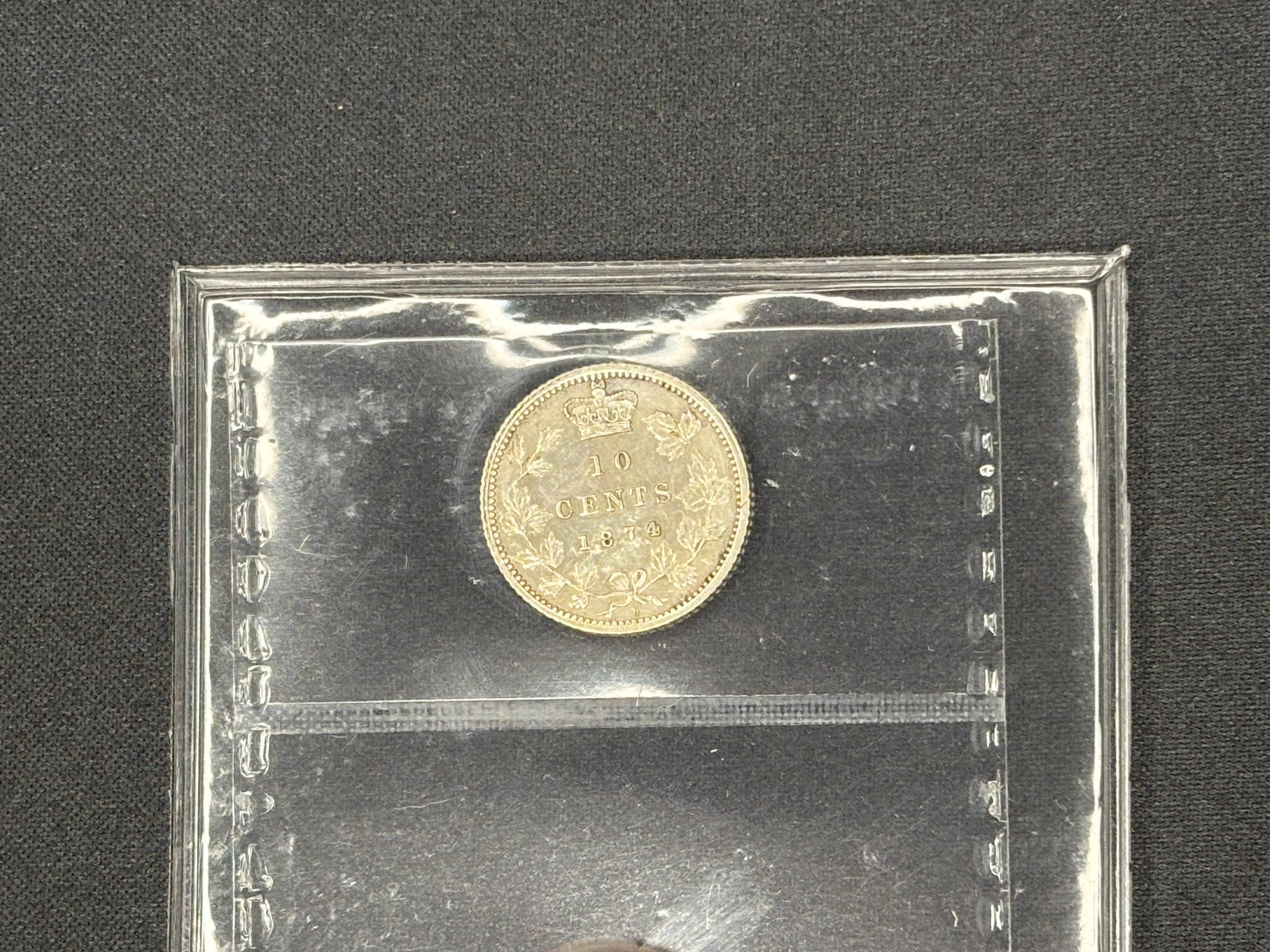 Canadian Silver Coin - 10 cents - 1874H VF30 ICCS