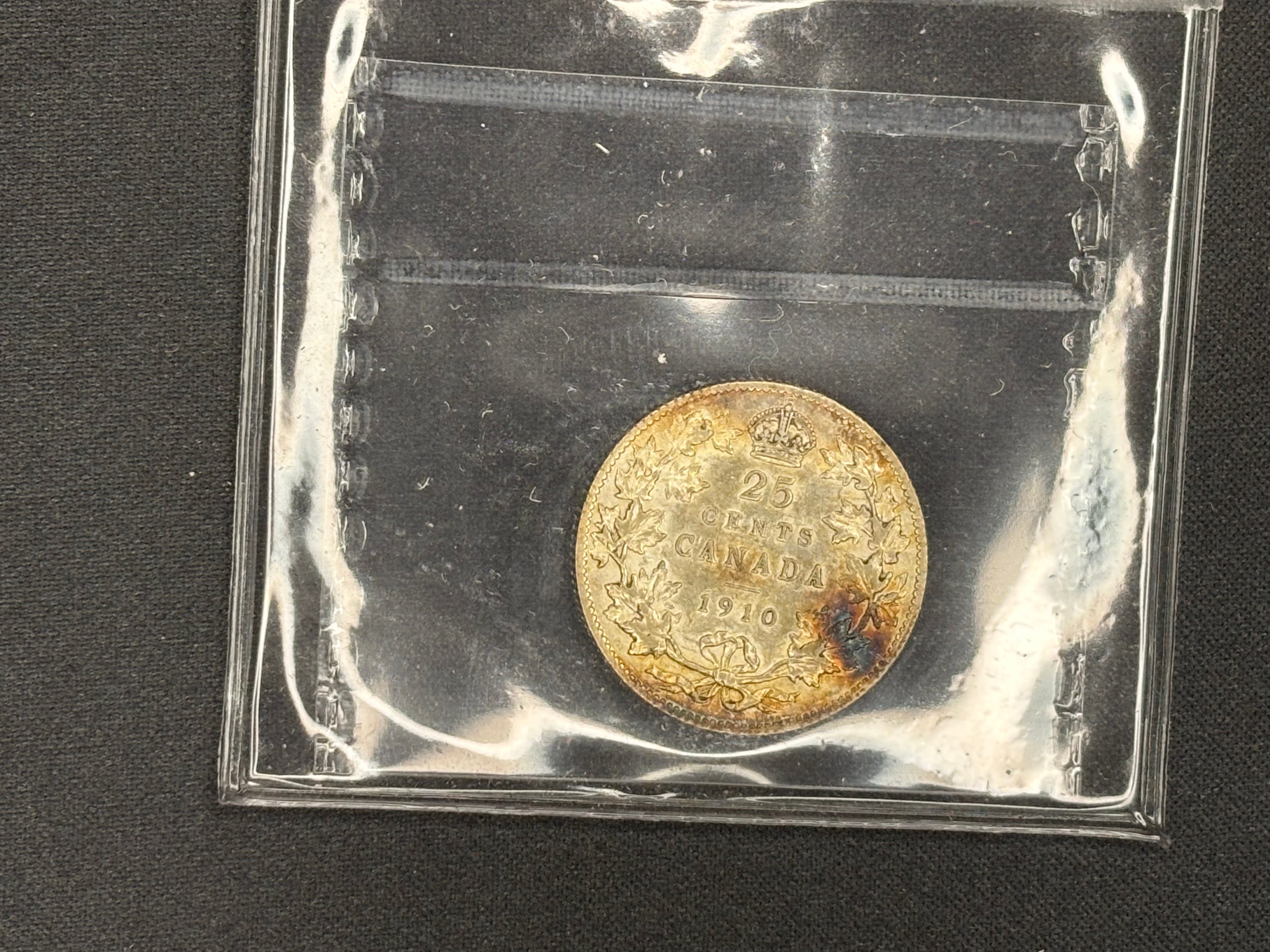 Canadian Silver Coin - 25 cents -1910 - EF45 ICCS