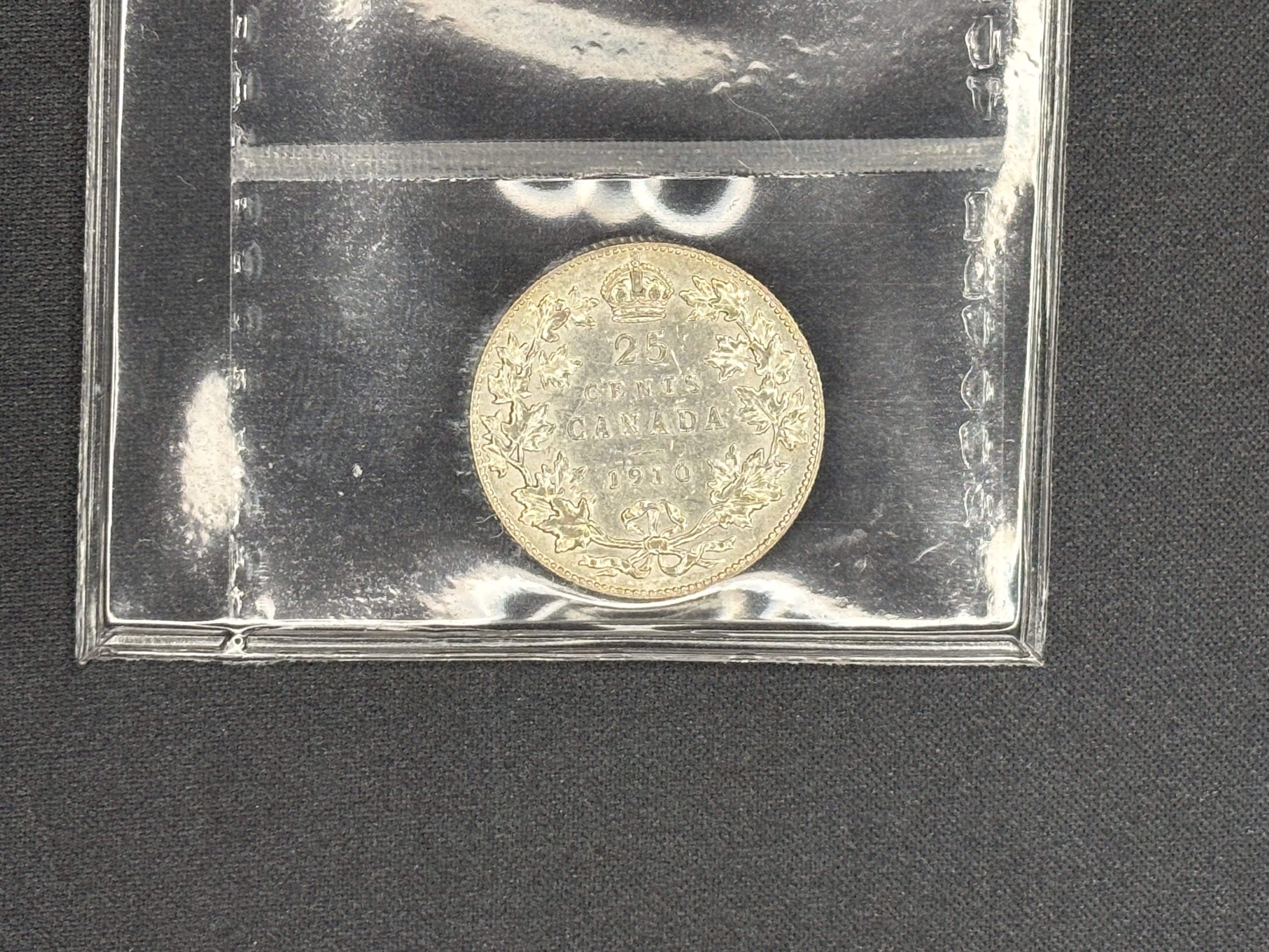 Canadian Silver Coin - 25 cents - 1910 AU55 ICCS