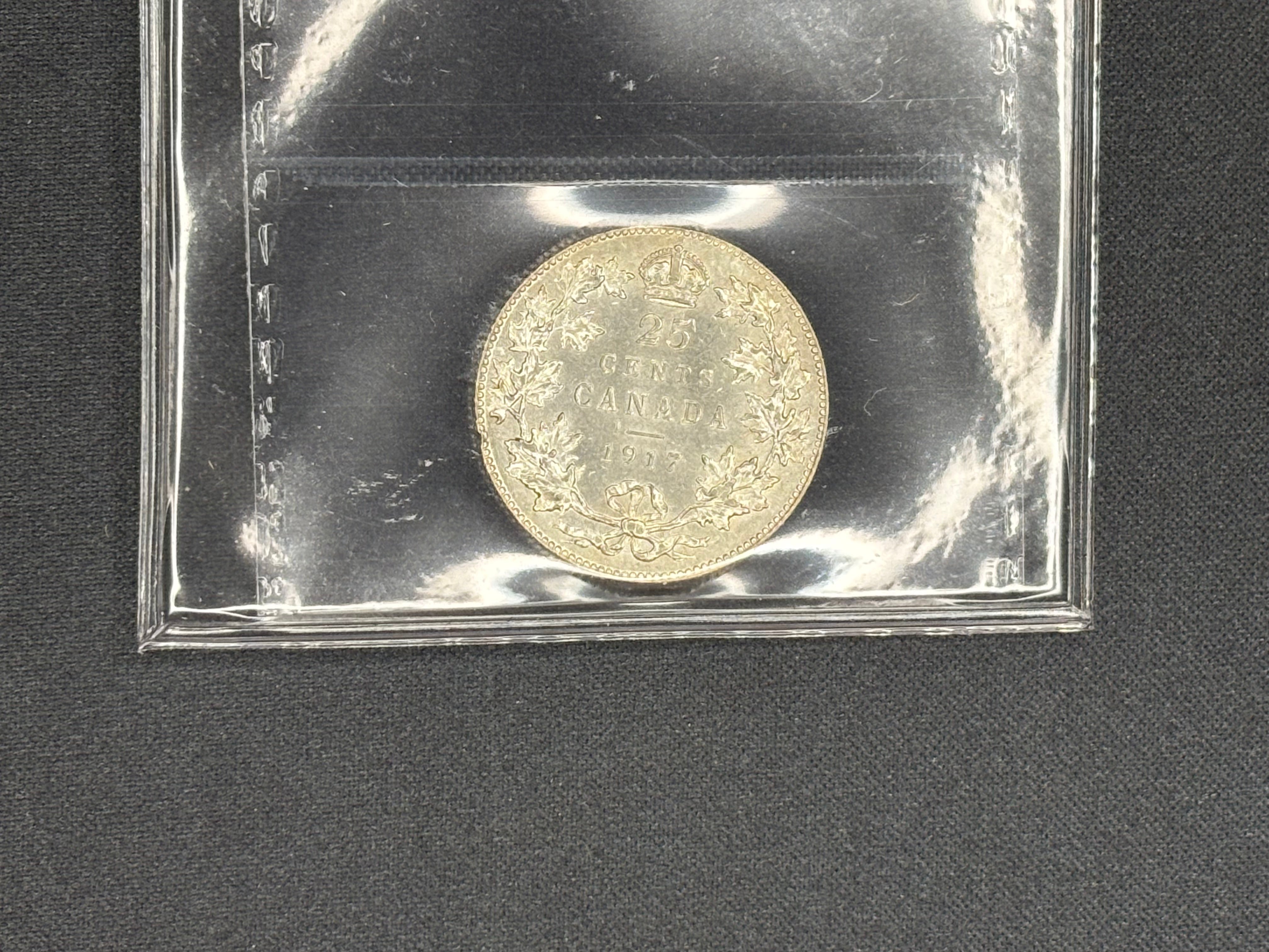 Canadian Silver Coin - 25 cents - 1917 AU55 ICCS
