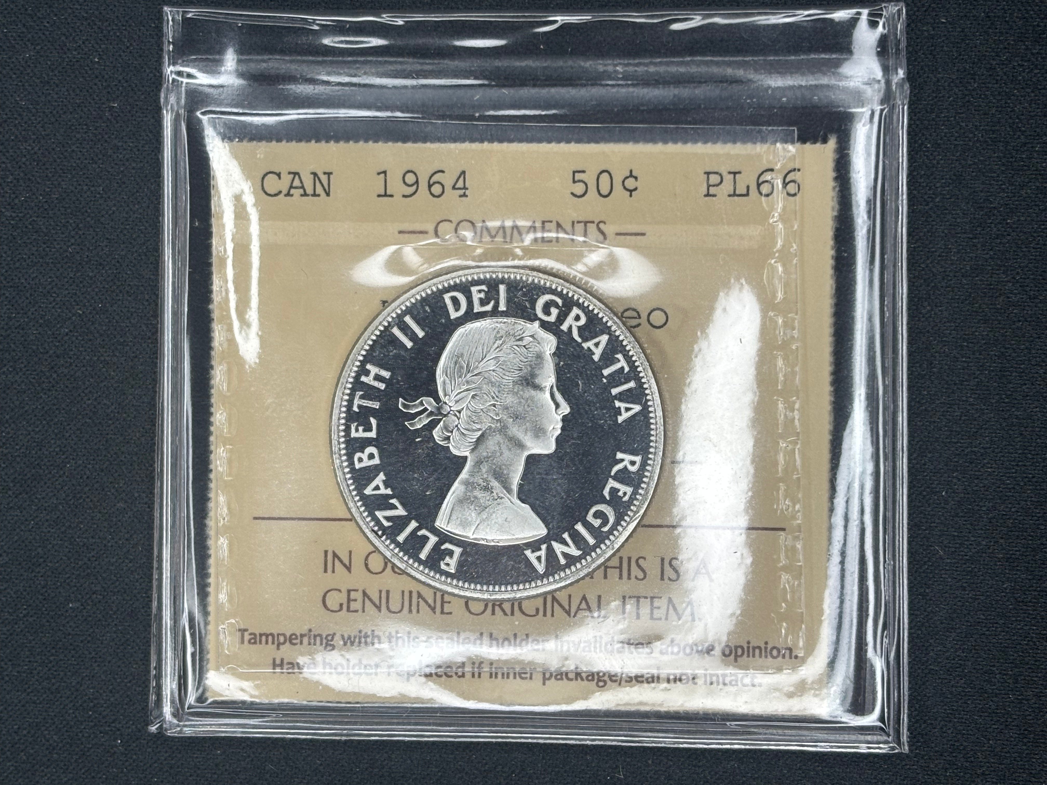 Canadian Silver Coin - 50 cents - 1964 Heavy Cameo - PL66 ICCS