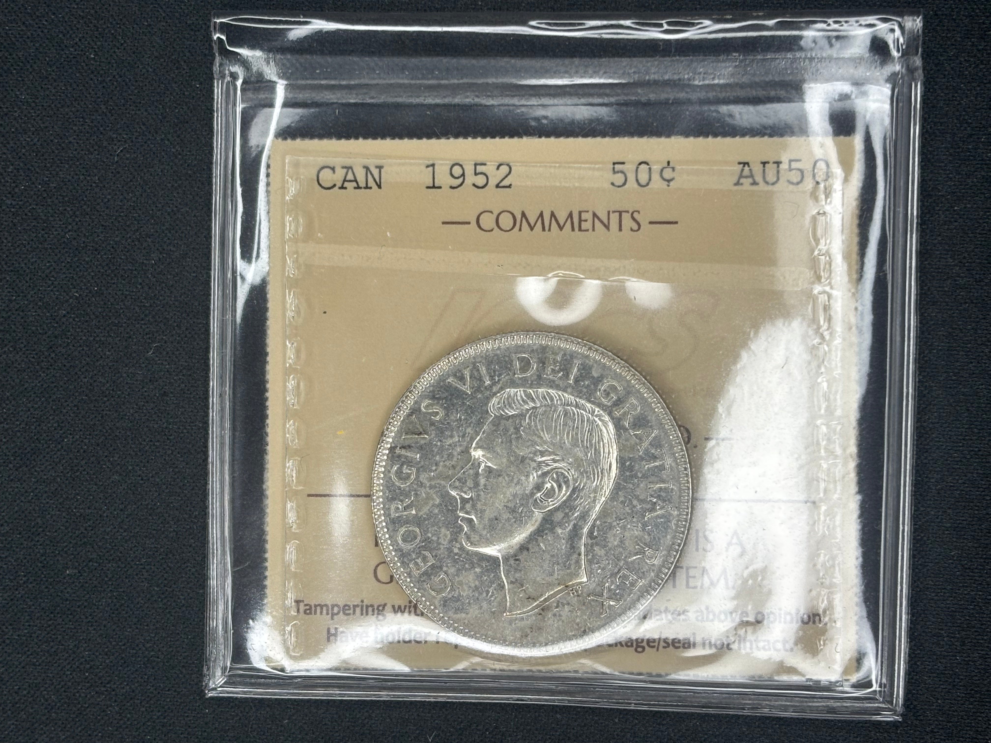 Canada Silver Coin - 50 cents - 1952 - AU50 ICCS