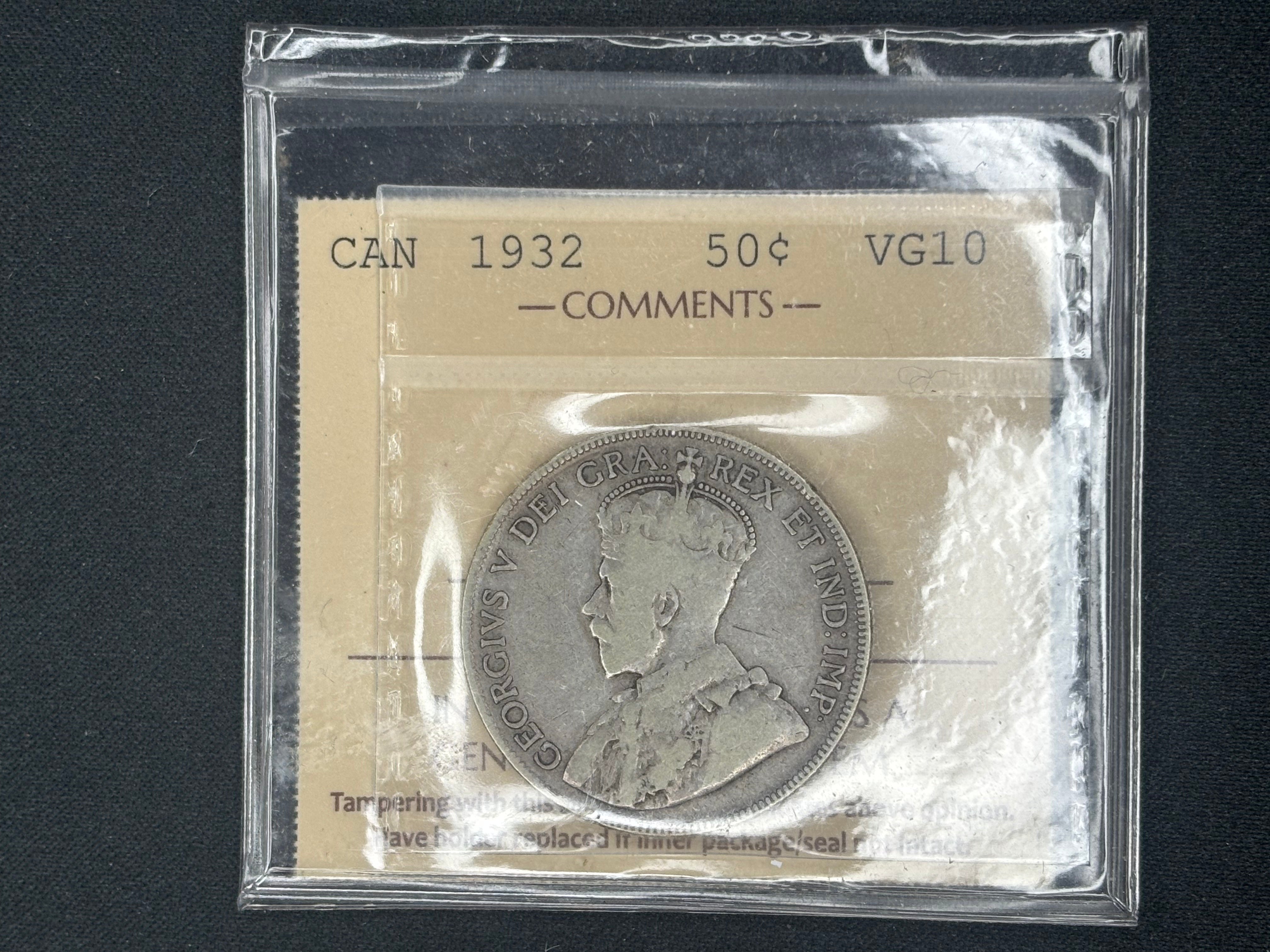 Canadian Silver Coin - 50 cent - 1932 - VG10 ICCS