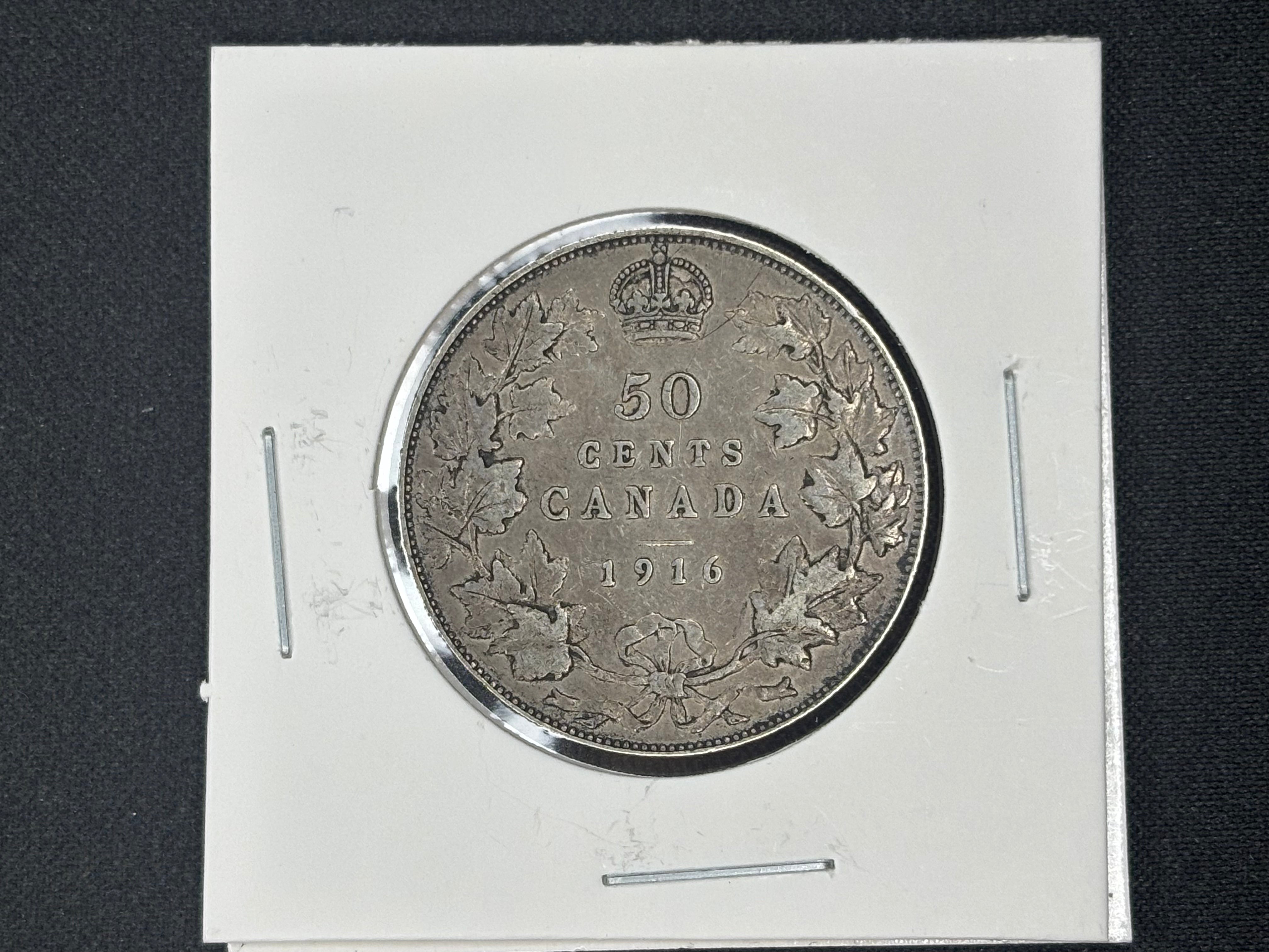 Canadian Silver Coin - 50 cents - 1916 Raw
