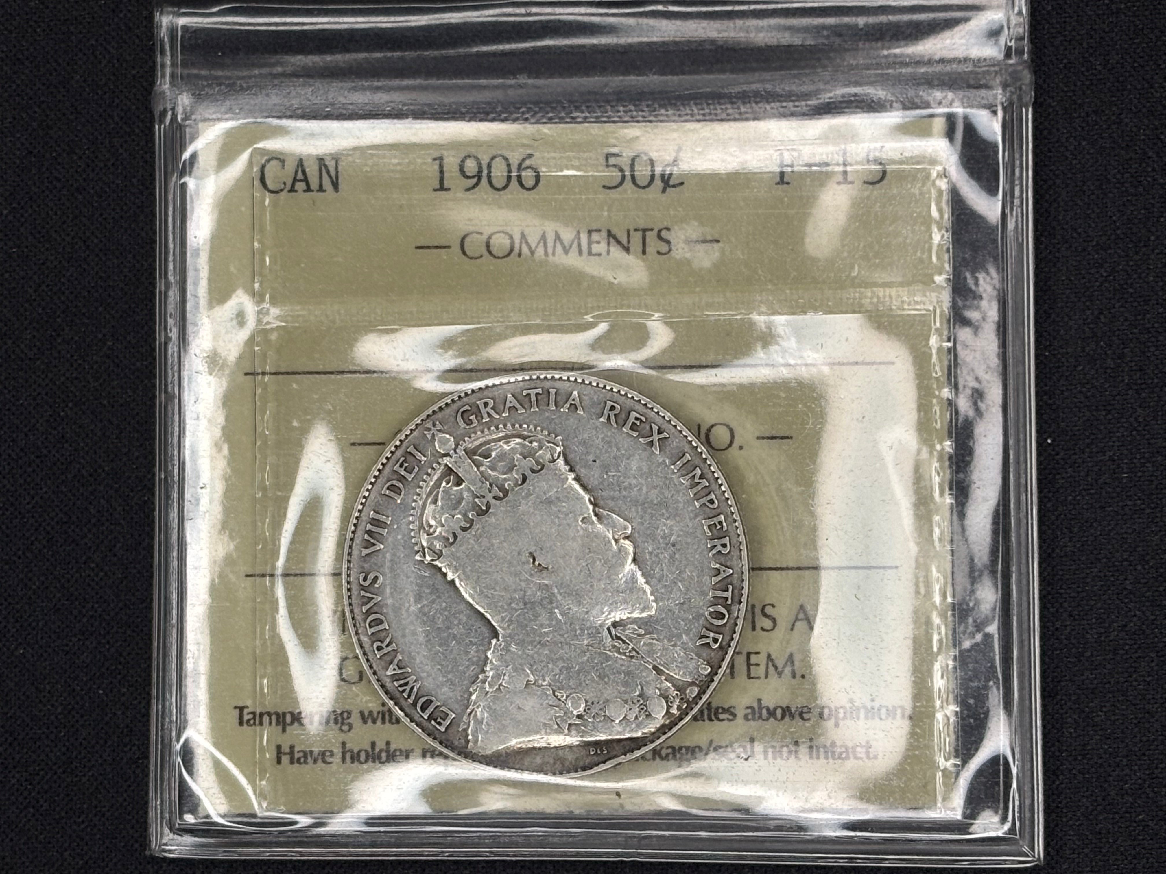 Canadian Silver Coin - 50 cents - 1906 - F15 ICCS