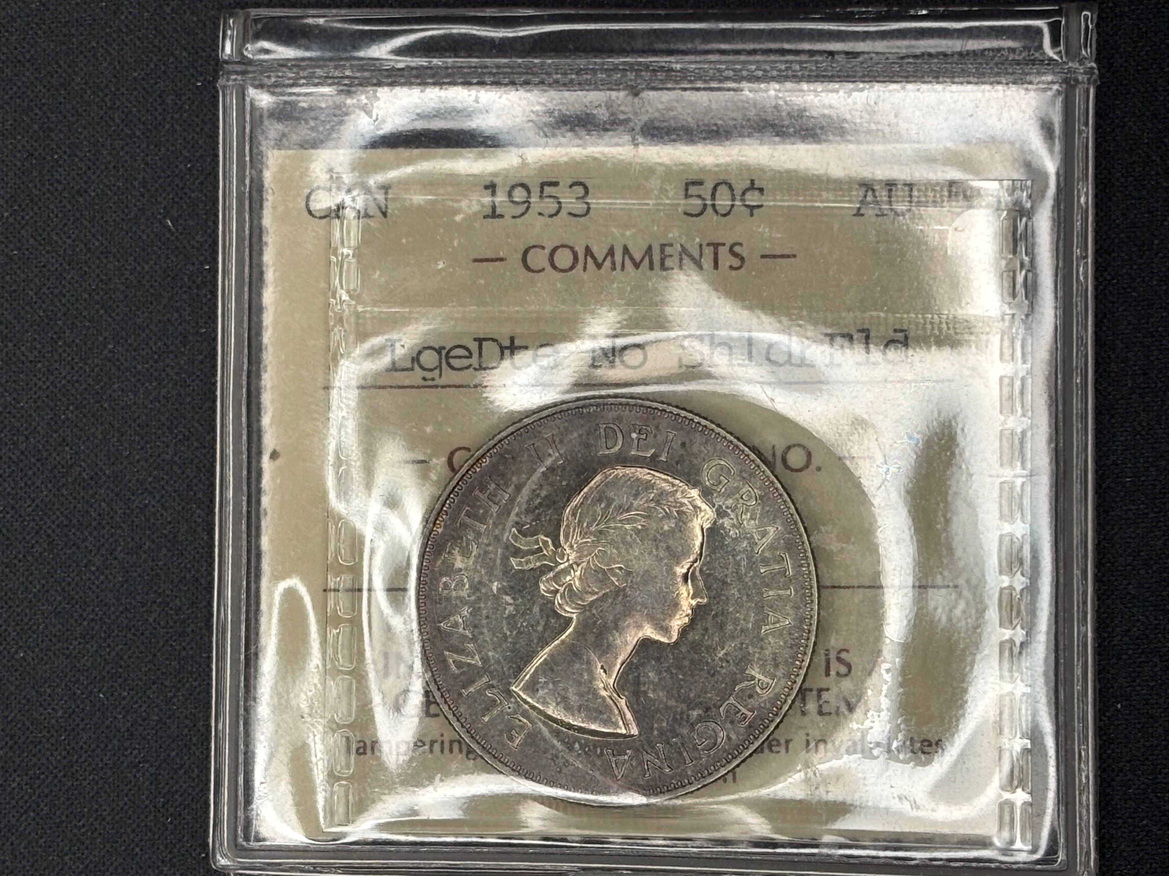 Canadian Silver Coin - 50 cents - 1953 LD NSF - AU55 ICCS