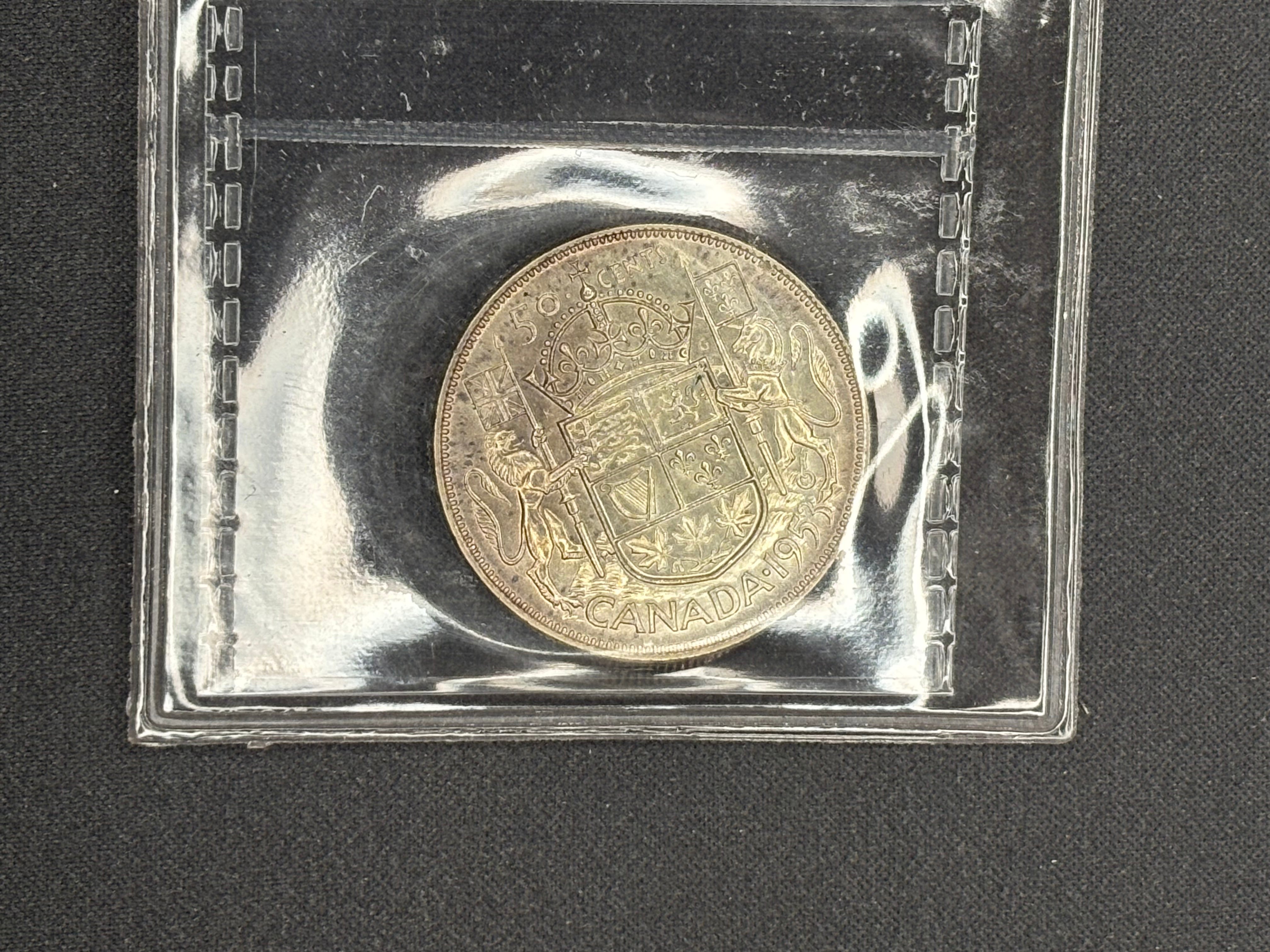 Canadian Silver Coin - 50 cents - 1953 LD NSF - AU55 ICCS
