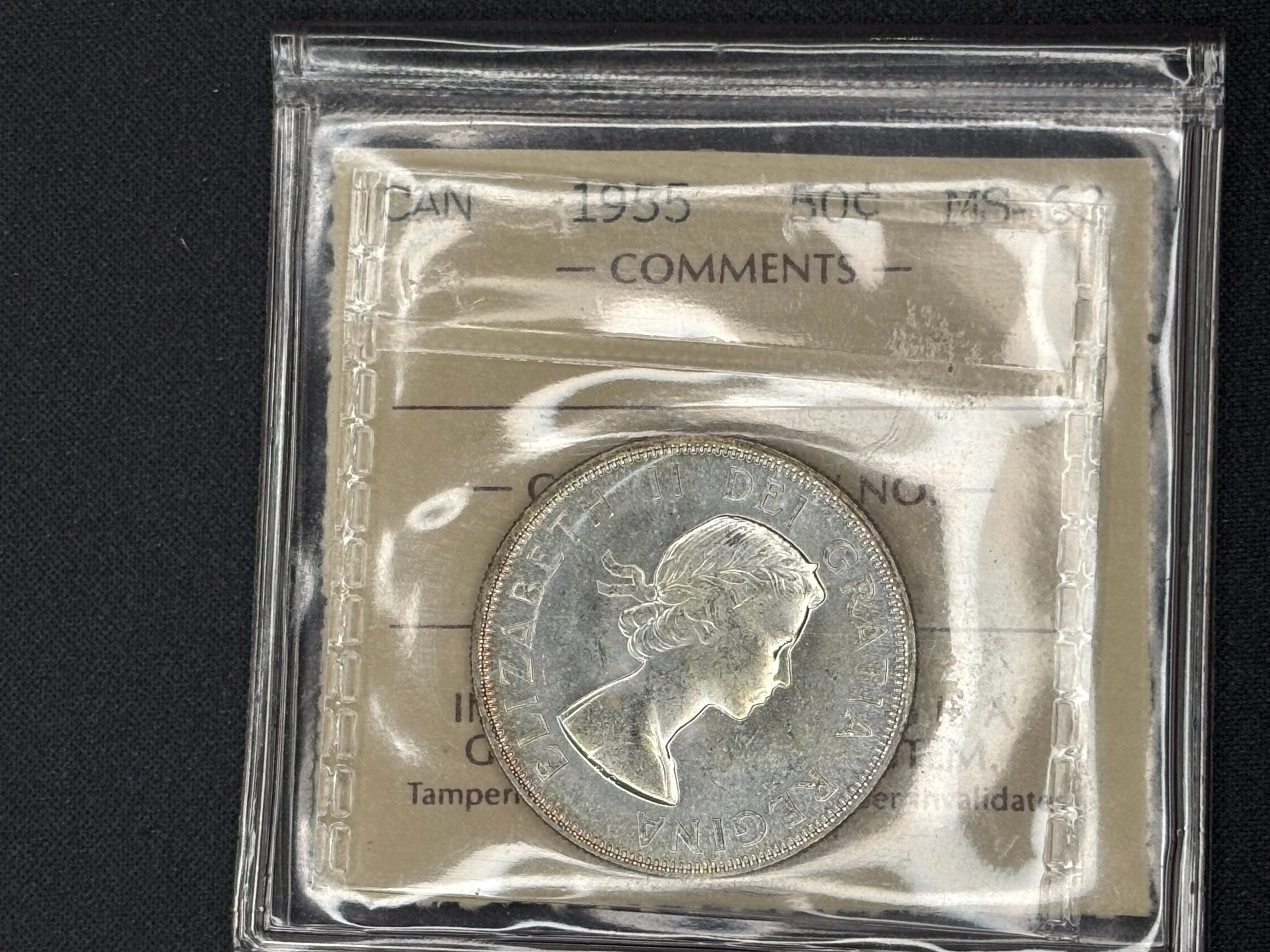 Canadian Silver Coin - 50 cents - 1955 - MS63 ICCS