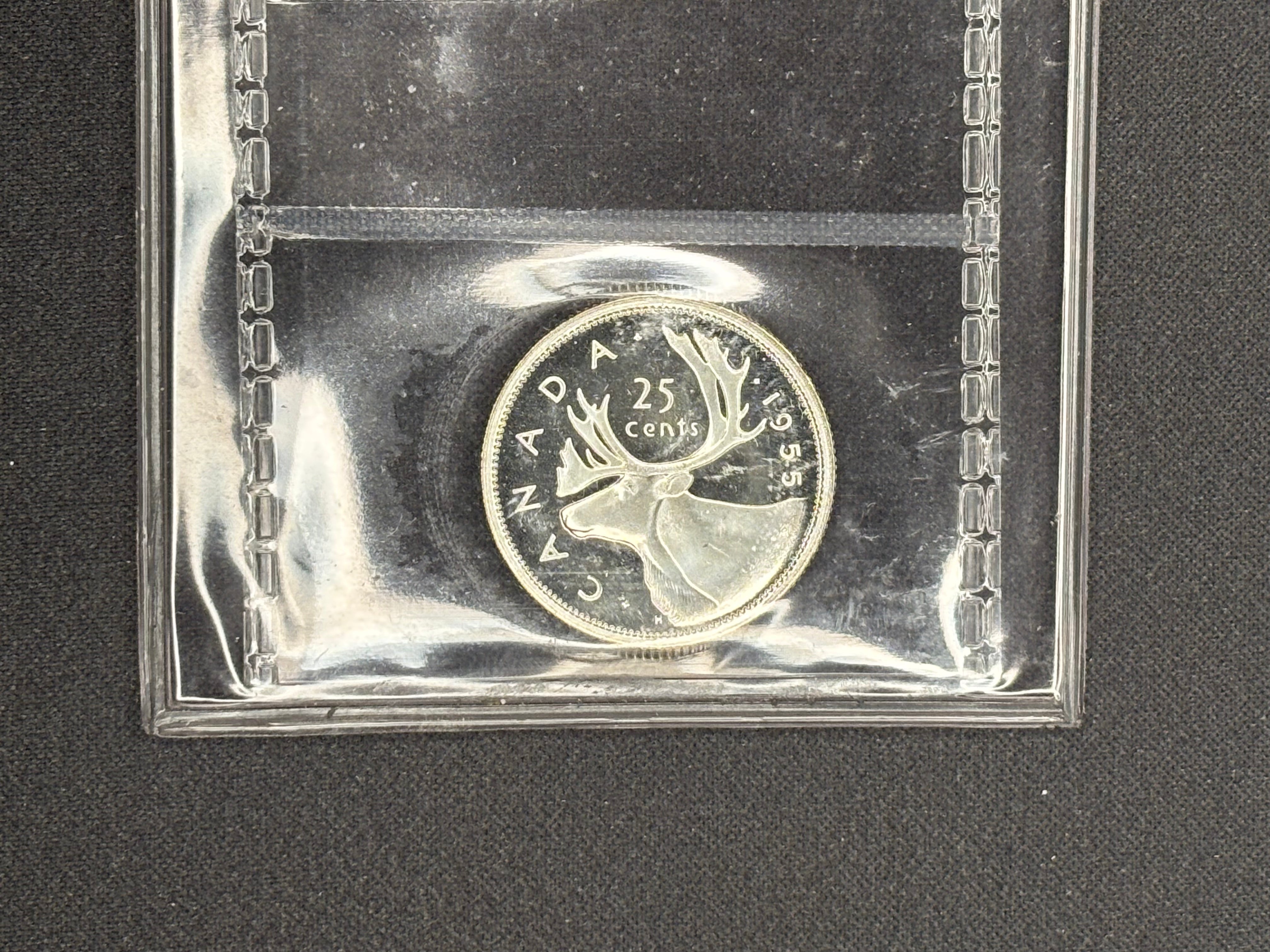 Canadian Silver Coin - 25 cents - 1955 Ultra Heavy Cameo - PL65 ICCS