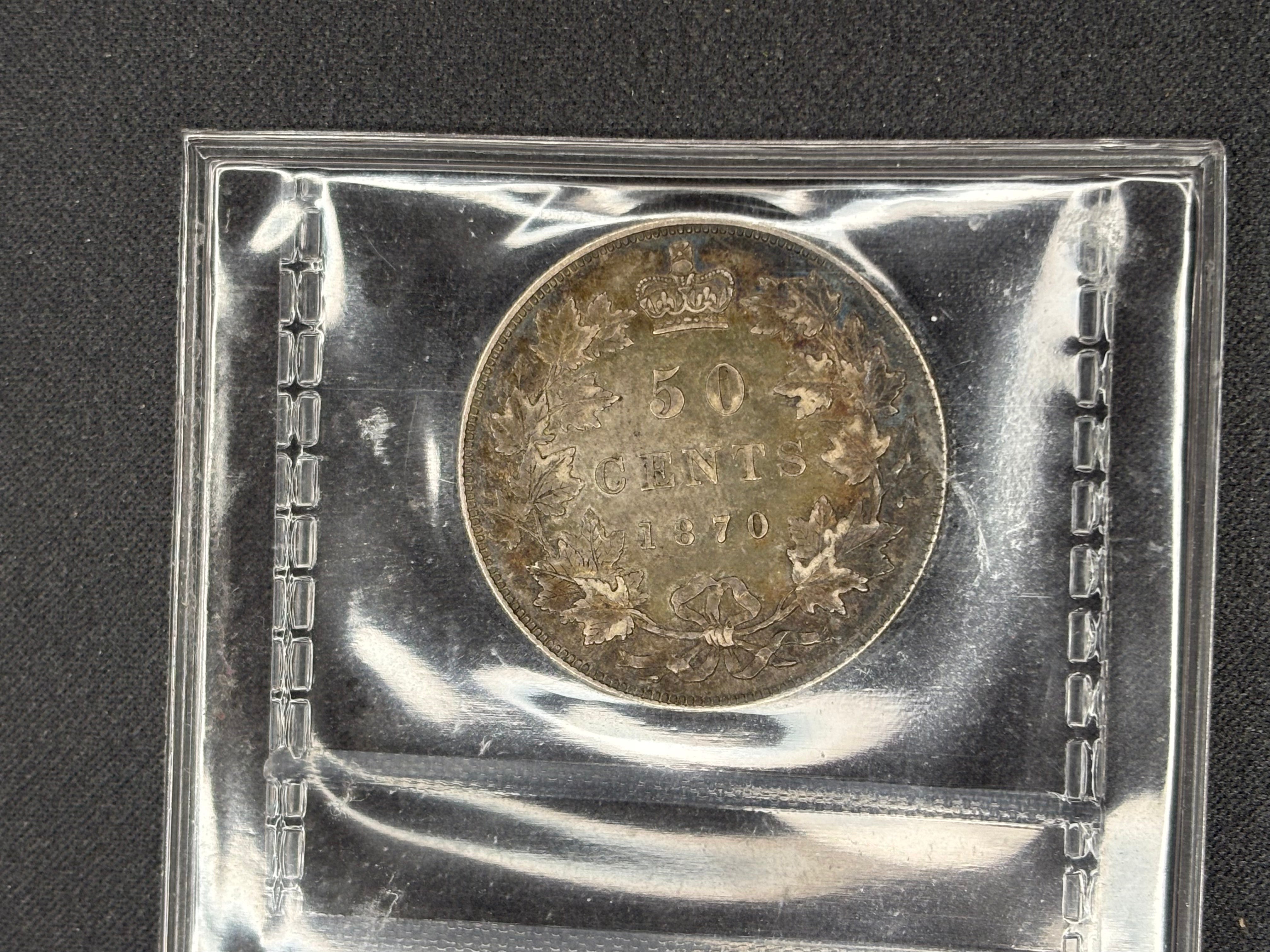 Canadian Silver Coin - 50 cents - 1870 L.C.W Toned - VF30 ICCS