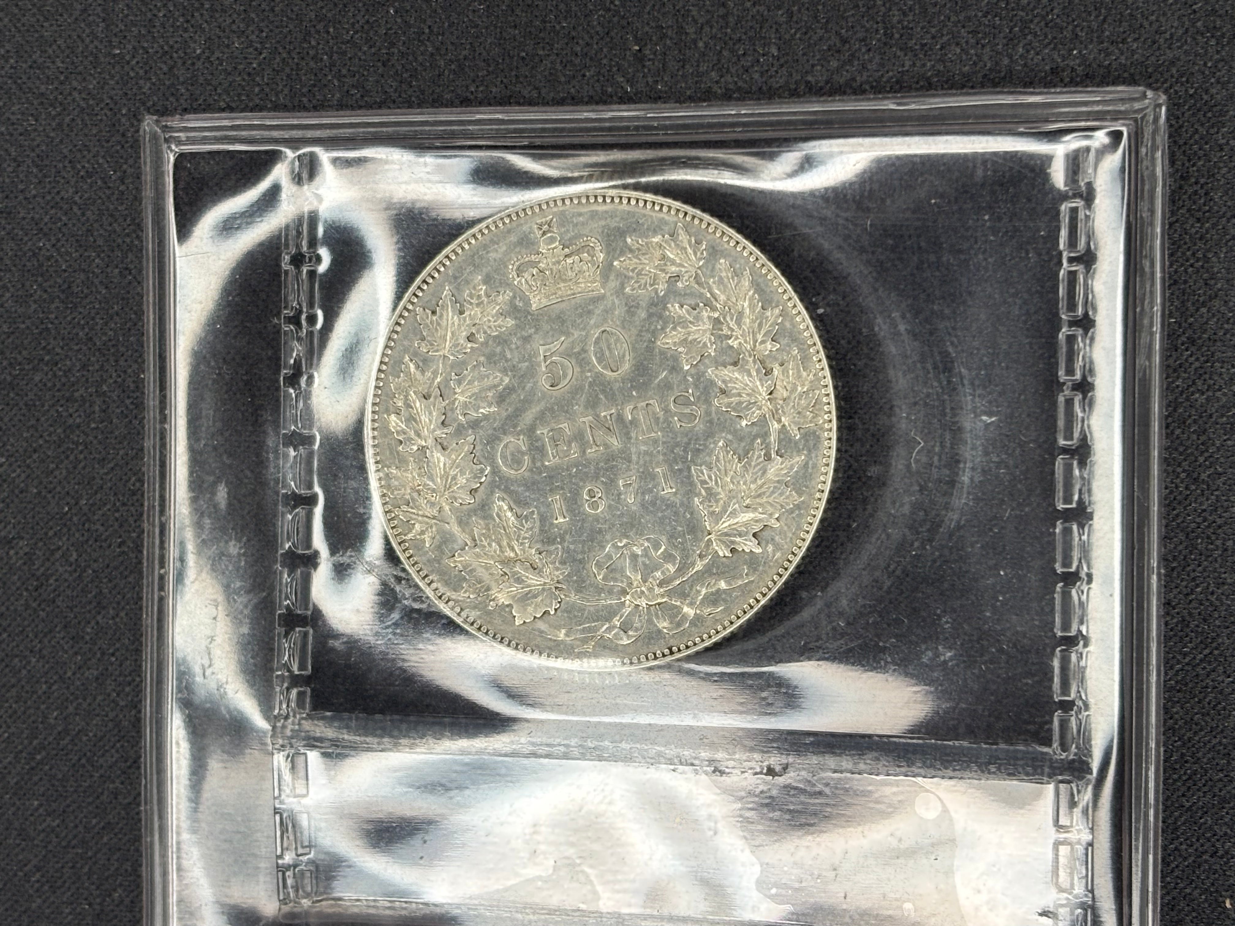 Canadian Silver Coin - 50 cents - 1871 Cleaned - EF40 ICCS