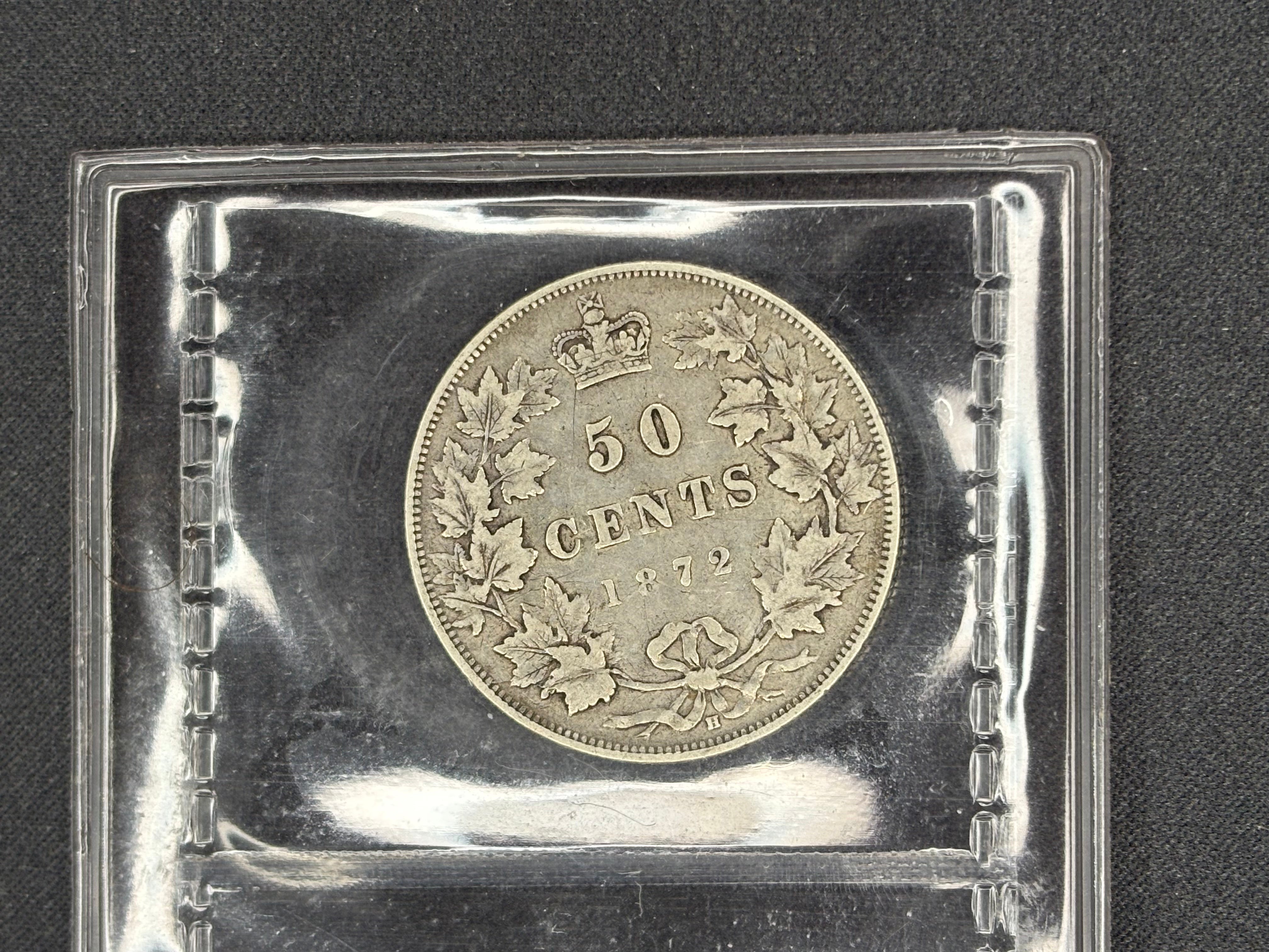 Canadian Silver Coin - 50 cents - 1872H A over V - VG8 ICCS