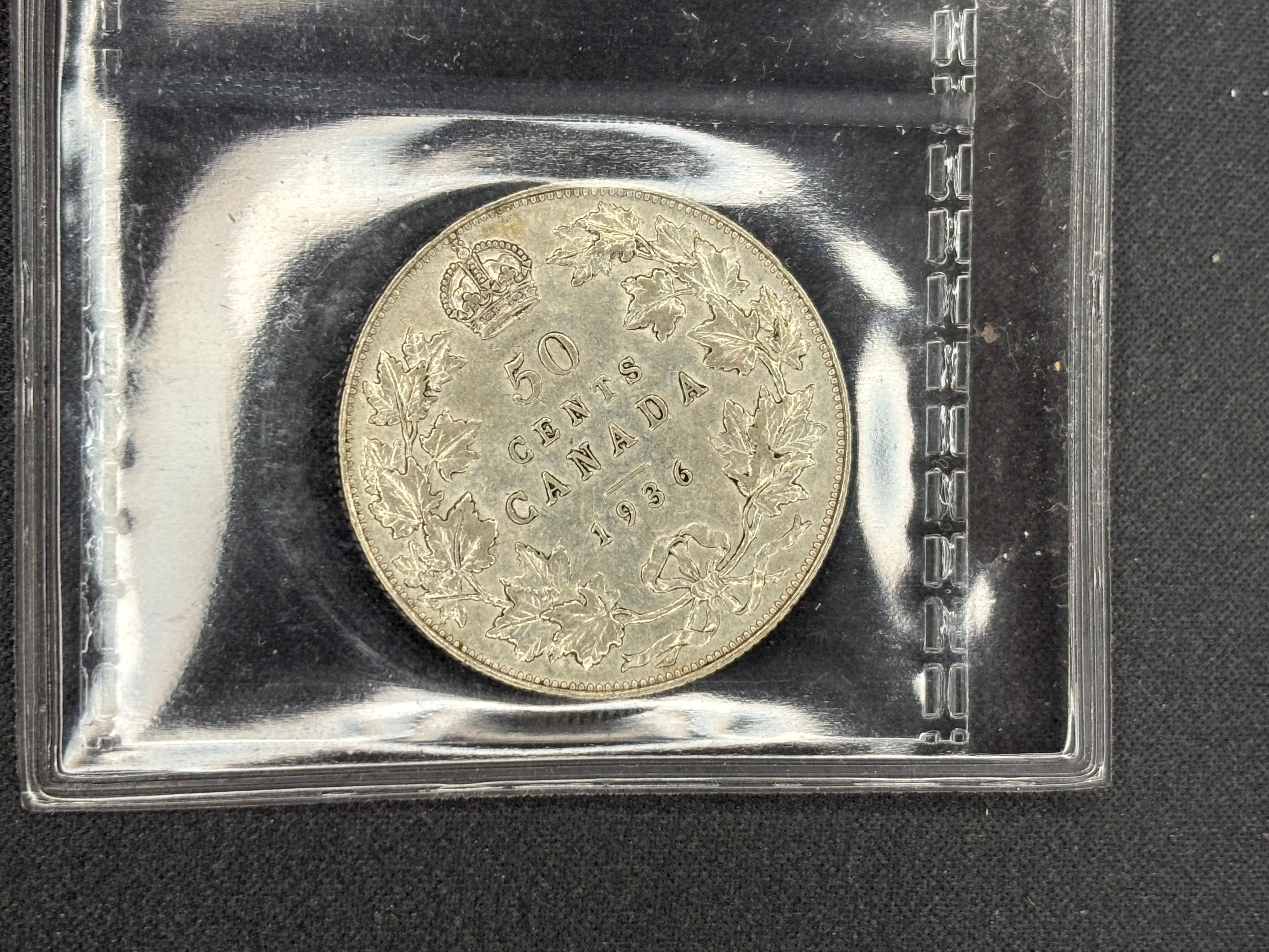 Canadian Silver Coin - 50 cents - 1936 - EF40 ICCS