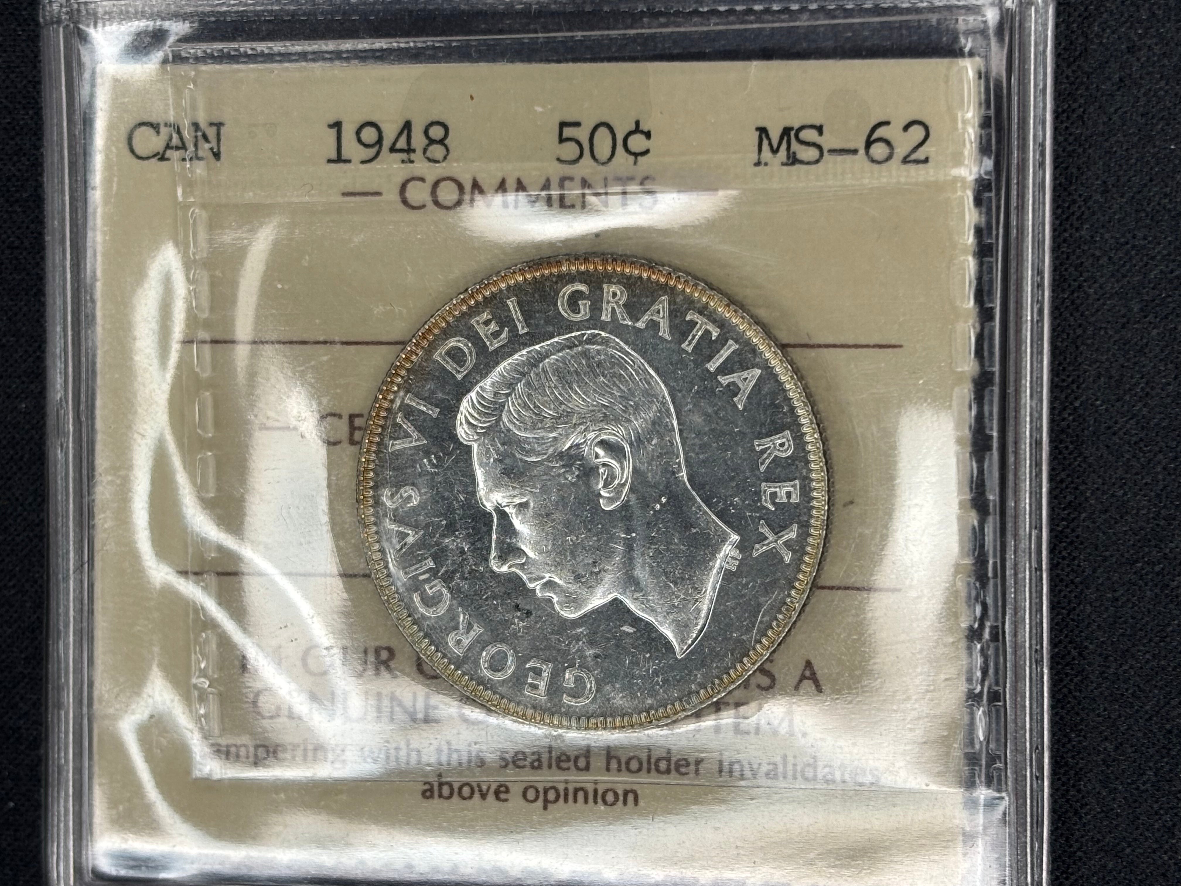 Key date Canadian Silver Coin - 50 cents - 1948 - MS62 ICCS