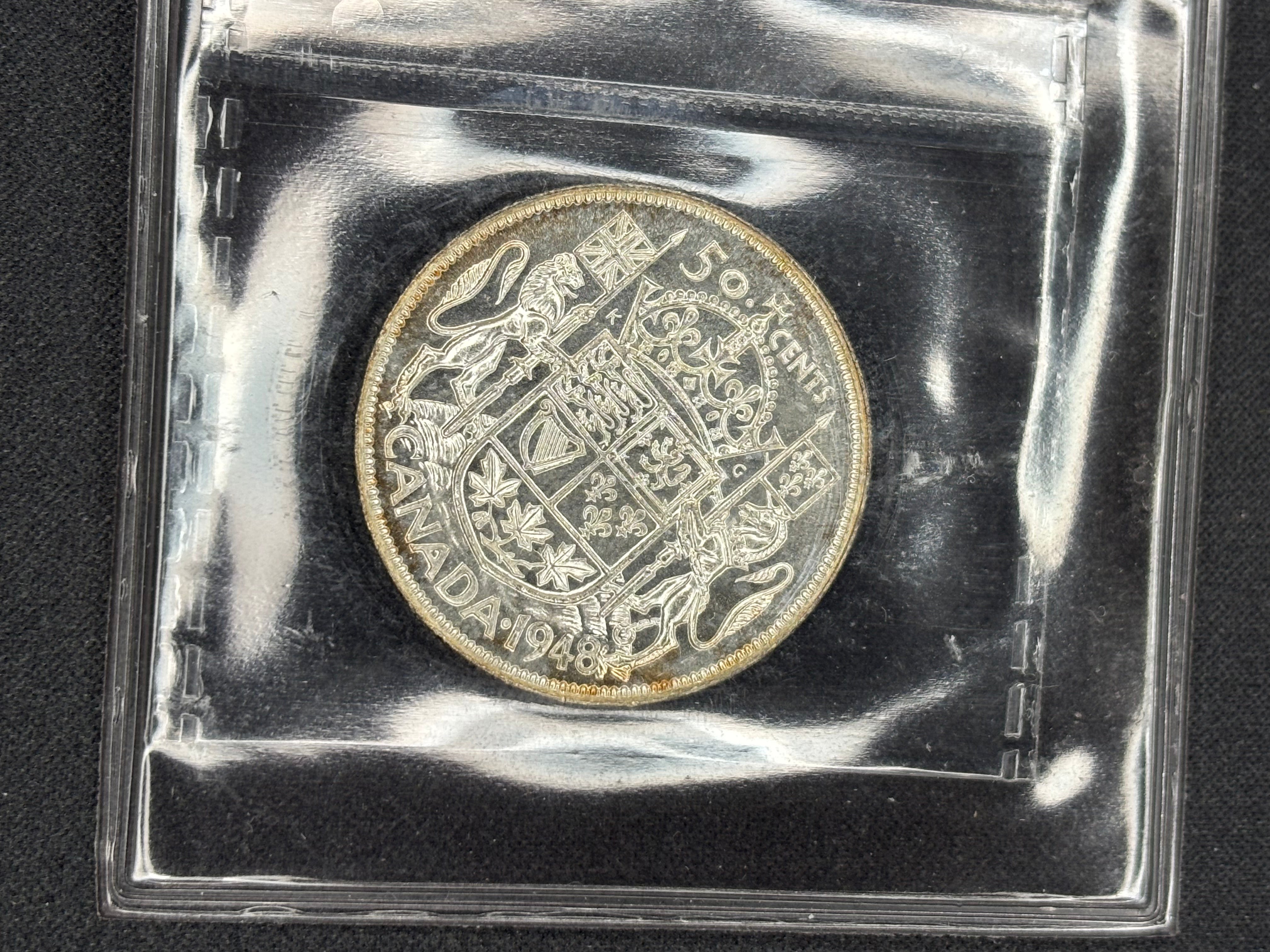 Key date Canadian Silver Coin - 50 cents - 1948 - MS62 ICCS