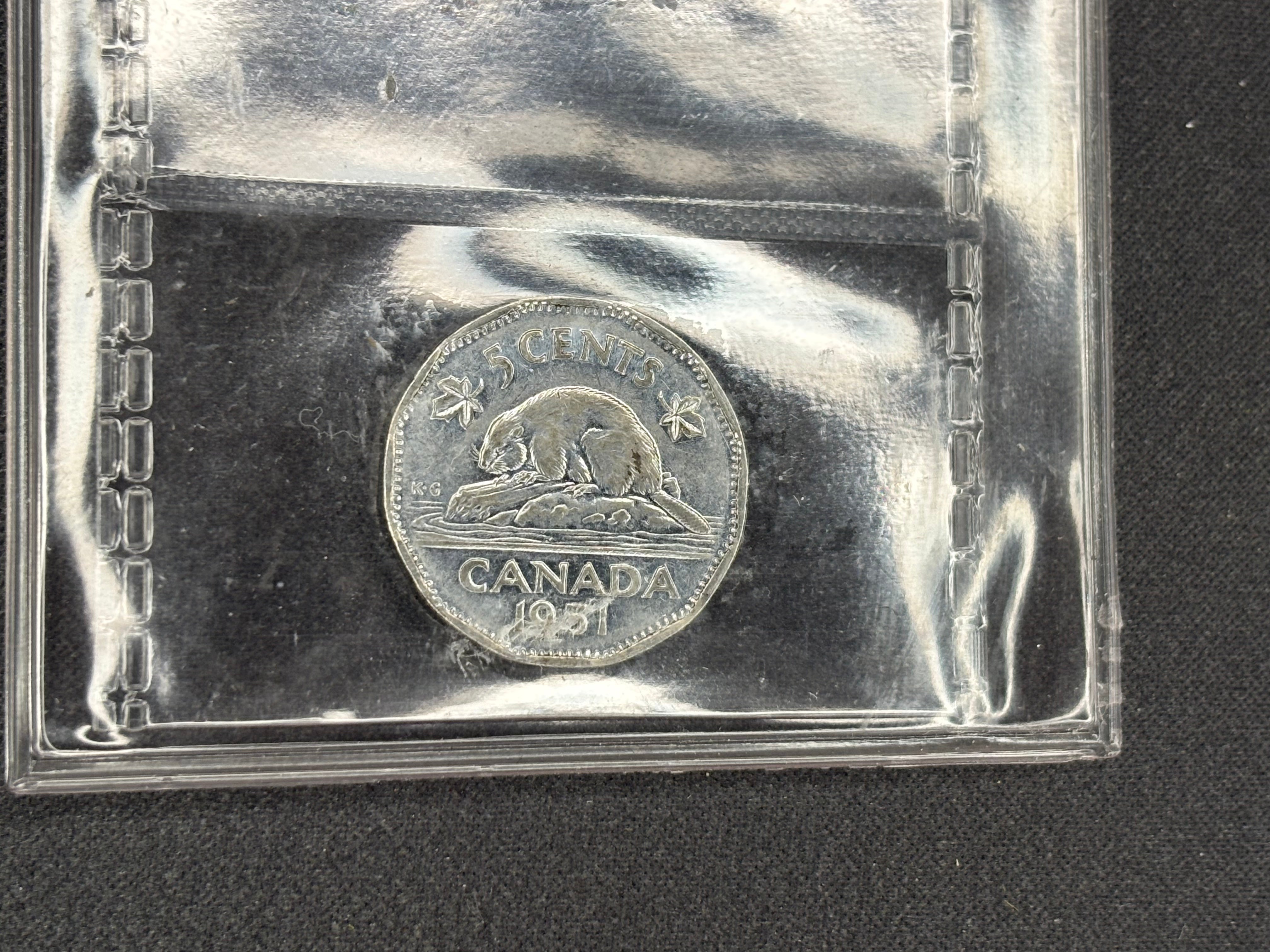 Canadian Nickel Coin - 5 cents - 1951 High relief scratch - VF20 ICCS