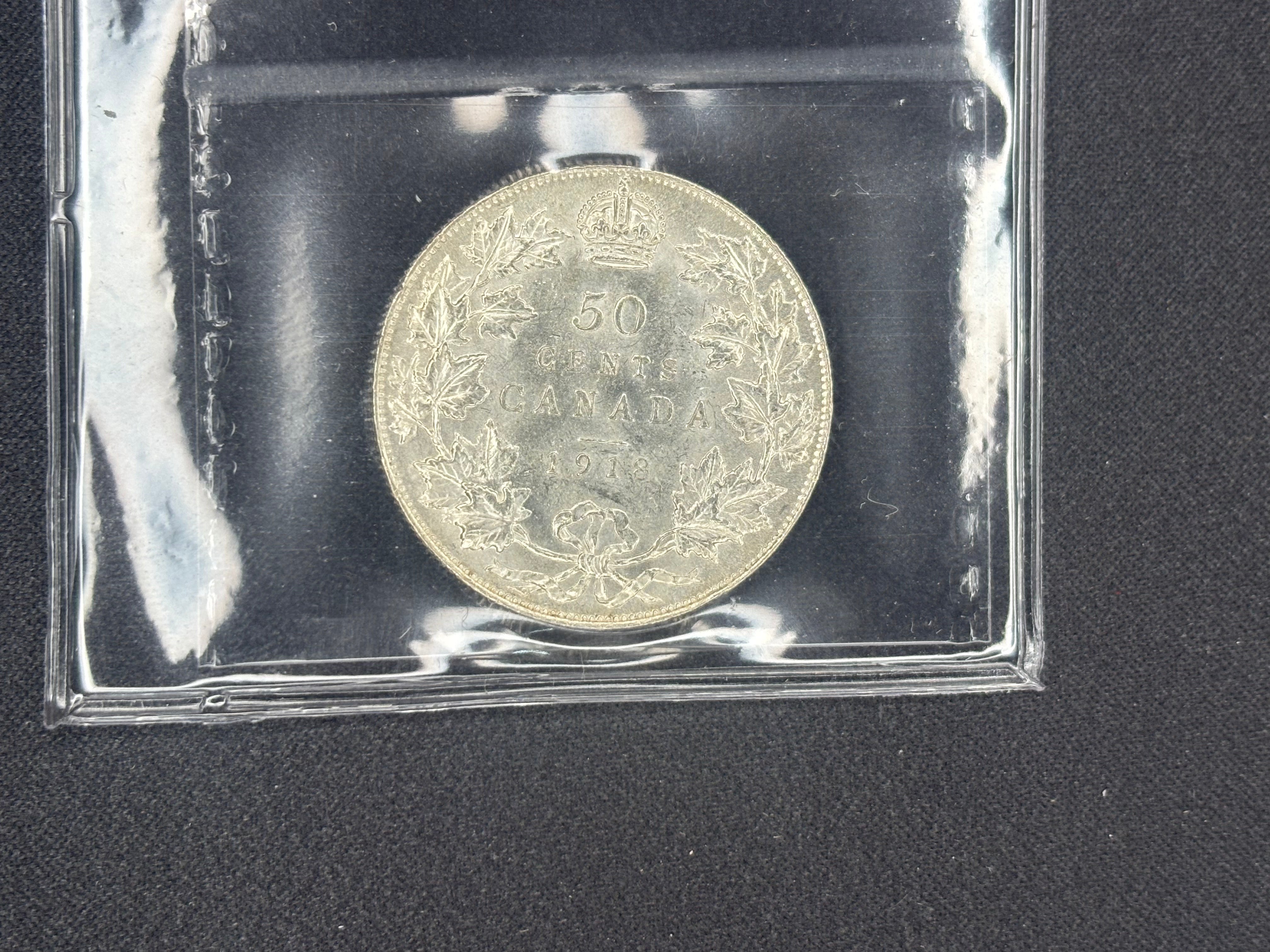 Canadian Silver Coin - 50 cents - 1918 - MS63 ICCS