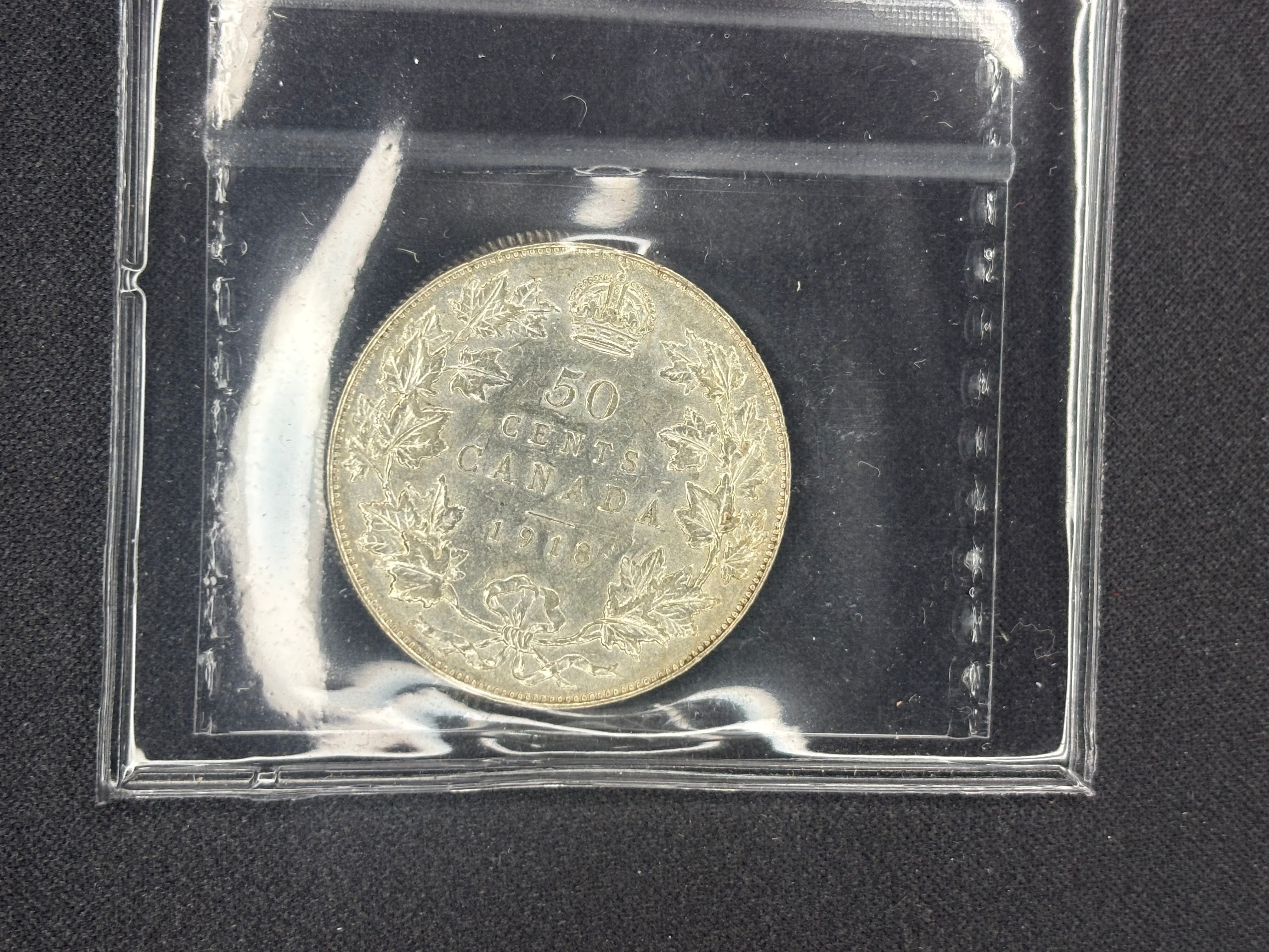 Canadian Silver Coin - 50 cents - 1918 - EF45 ICCS