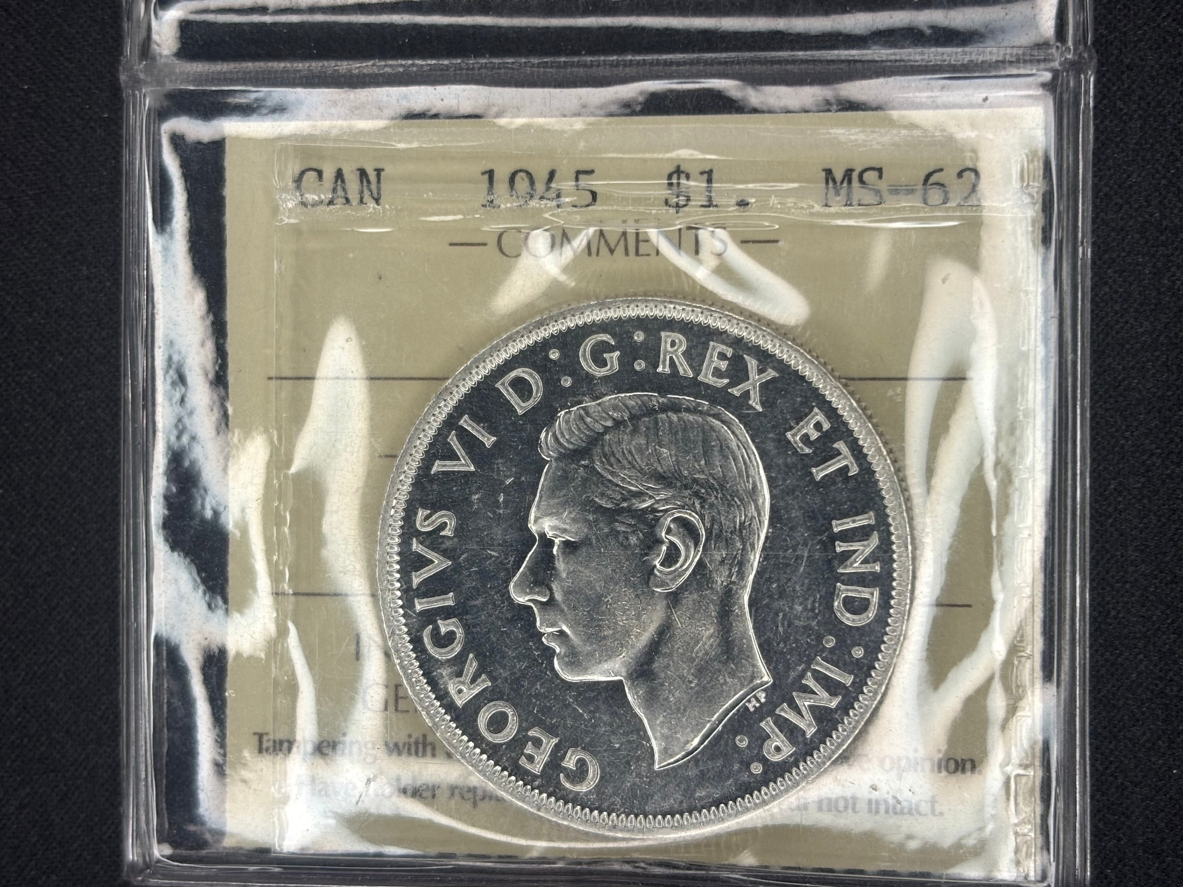 Canadian Silver Coin - Dollar - 1945 - MS62 ICCS