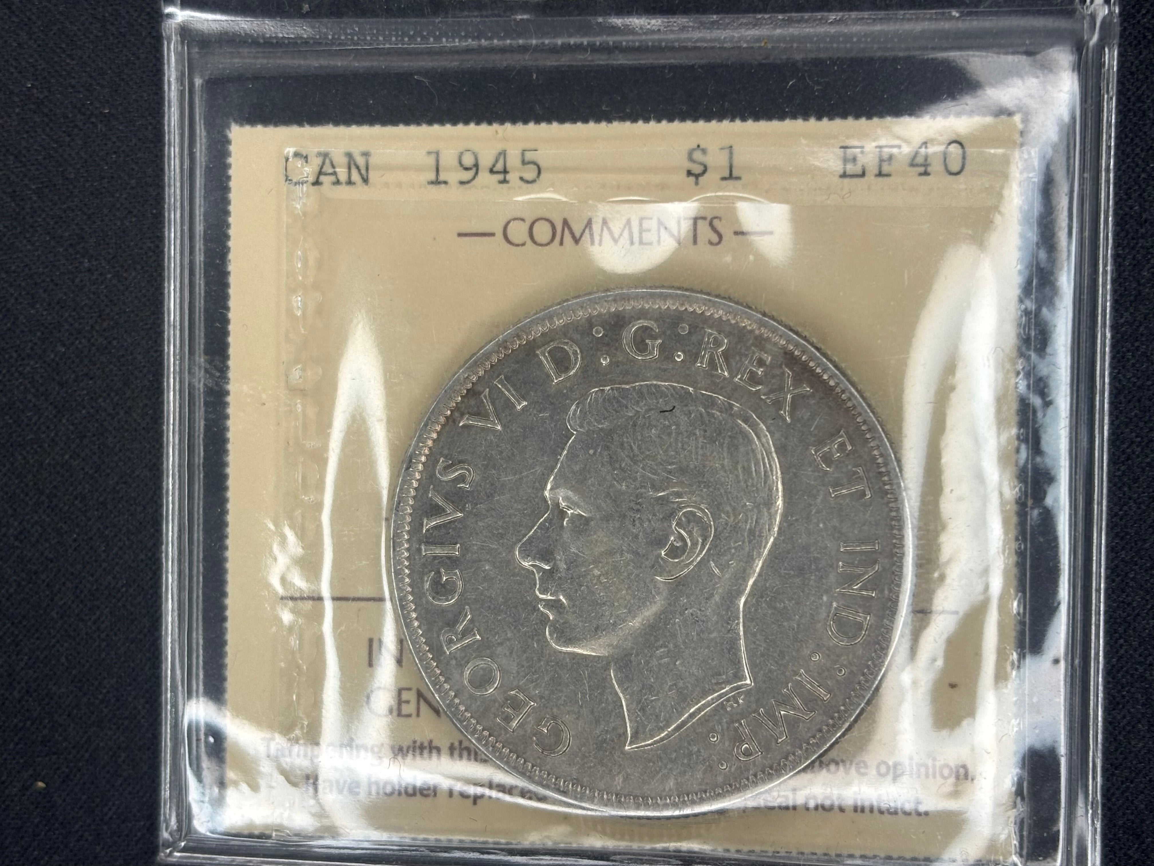 Canadian Silver Coin - Dollar - 1945 5/5 - EF40 ICCS