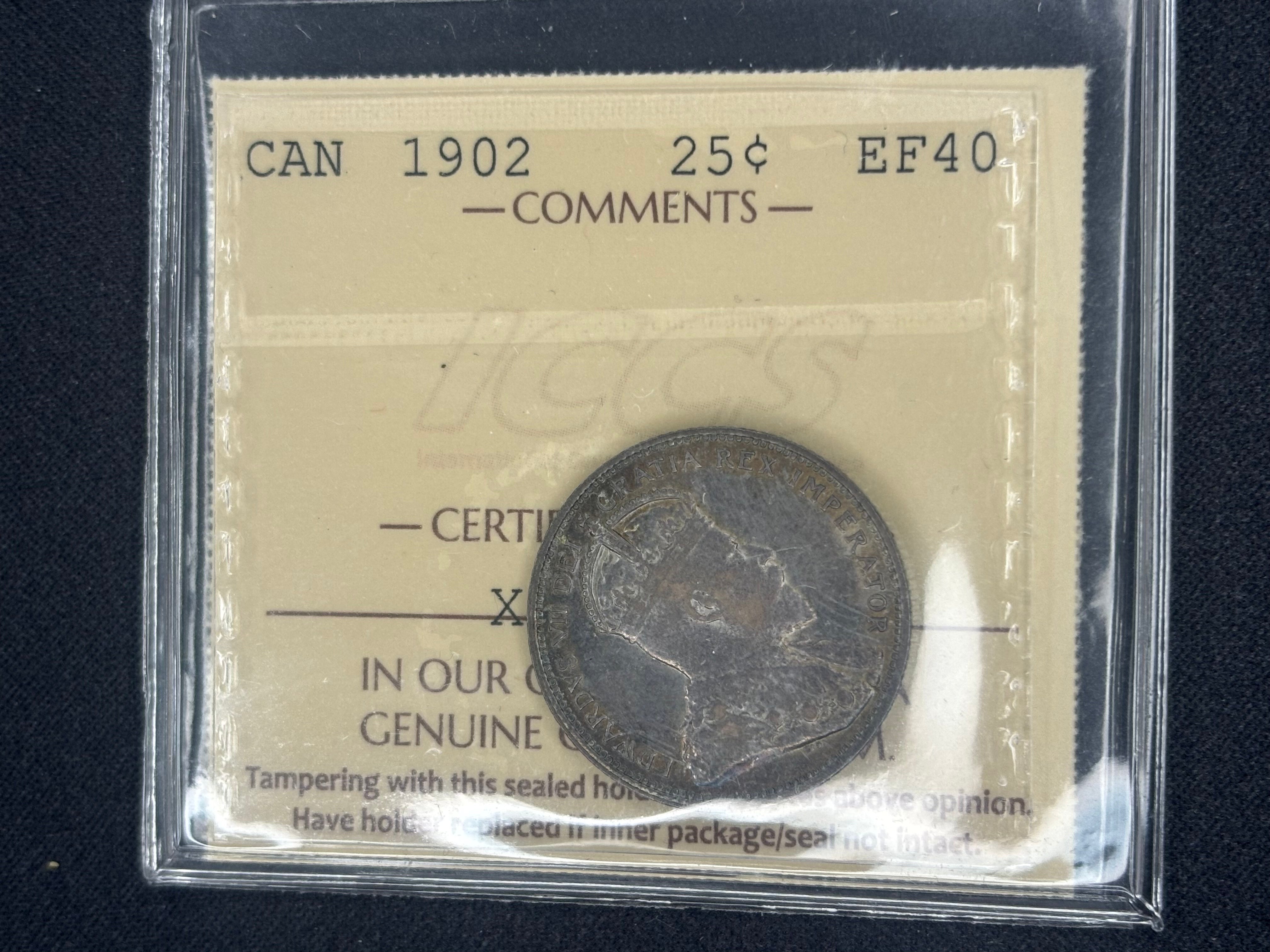 Canadian Silver Coin - 25 cents - 1902 - EF40 ICCS