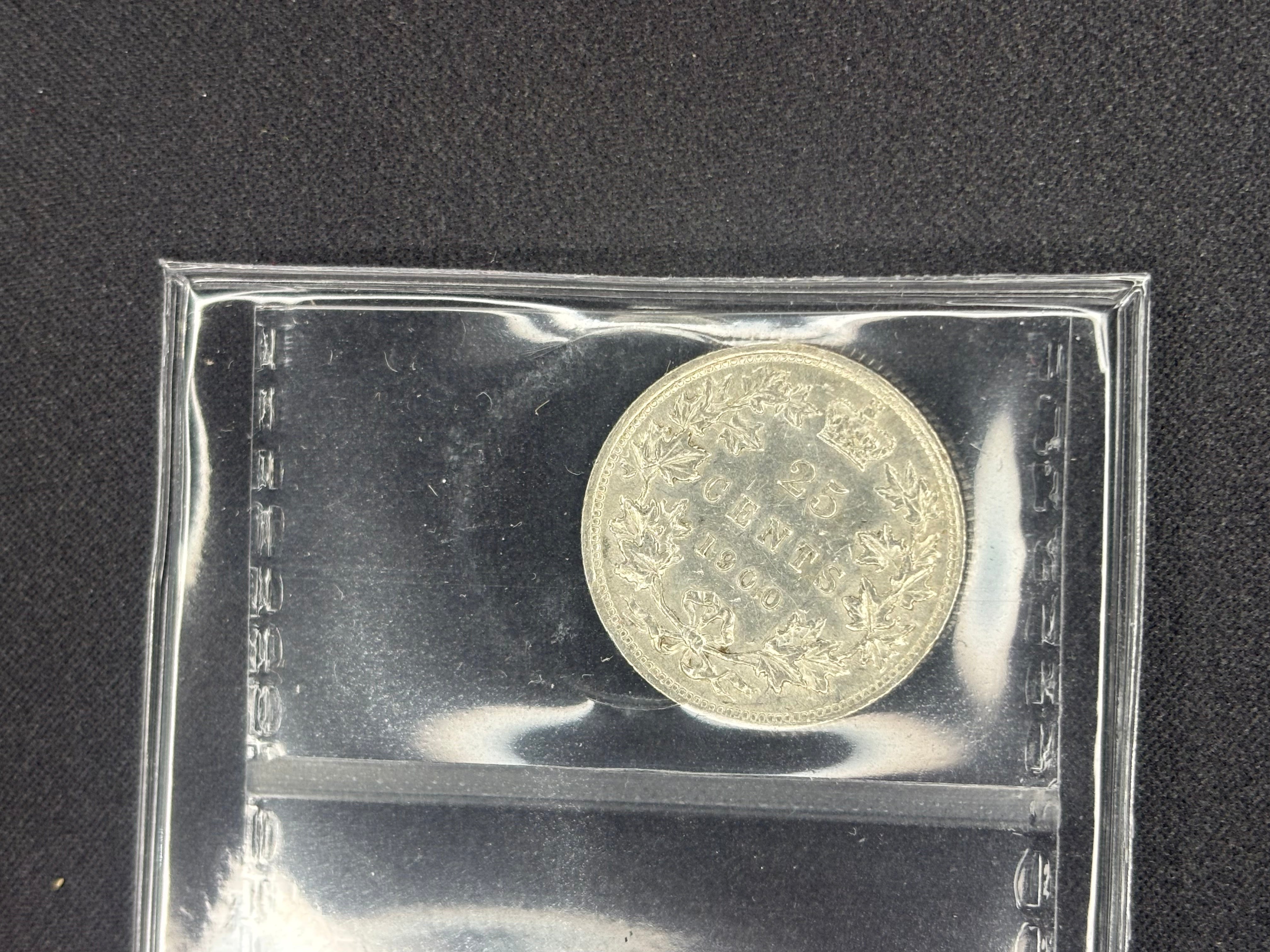 Canadian Silver Coin - 25 cents - 1900 - AU50 ICCS
