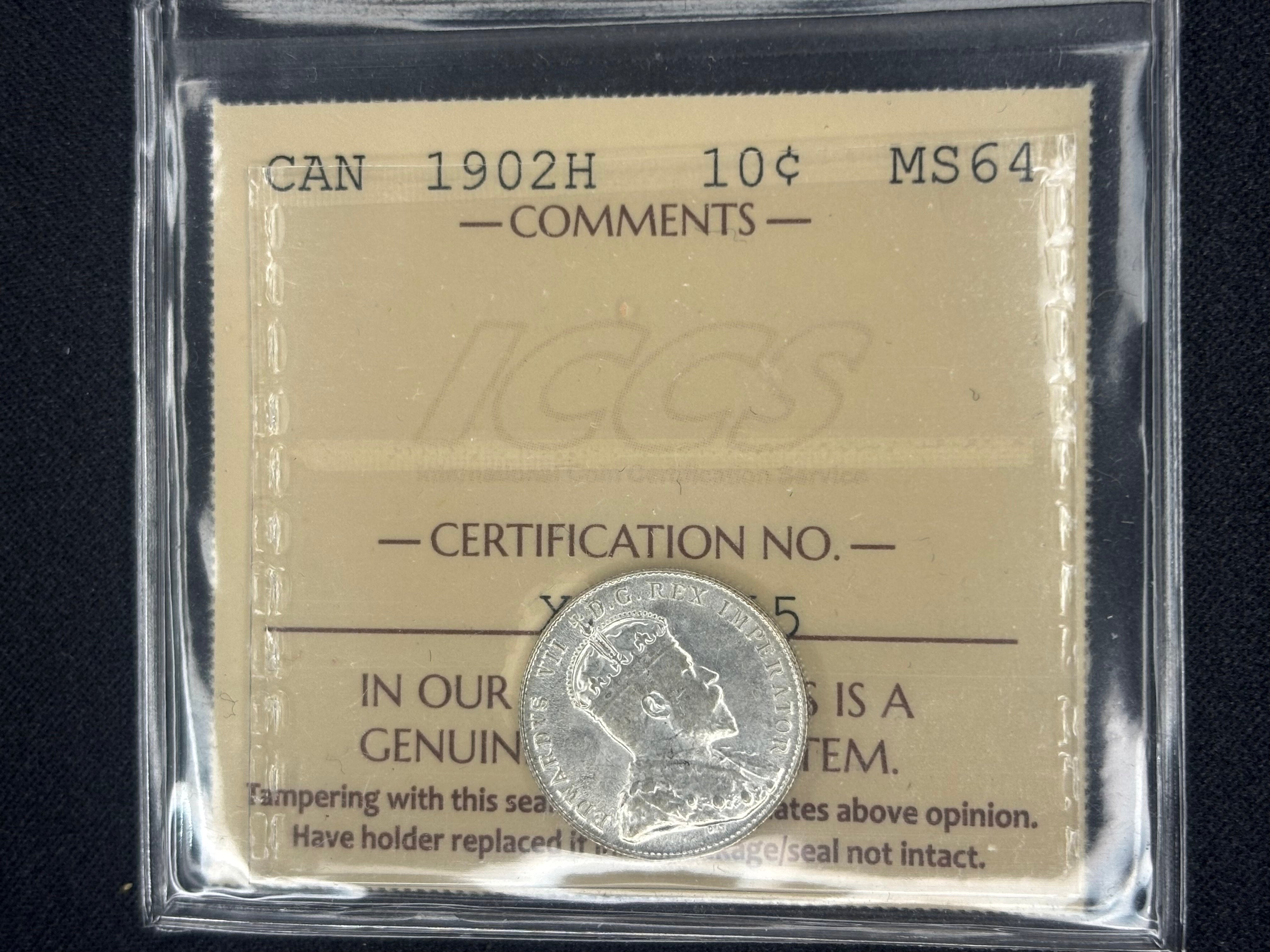 Canadian Silver Coin - 10 cents - 1902H - MS64 ICCS