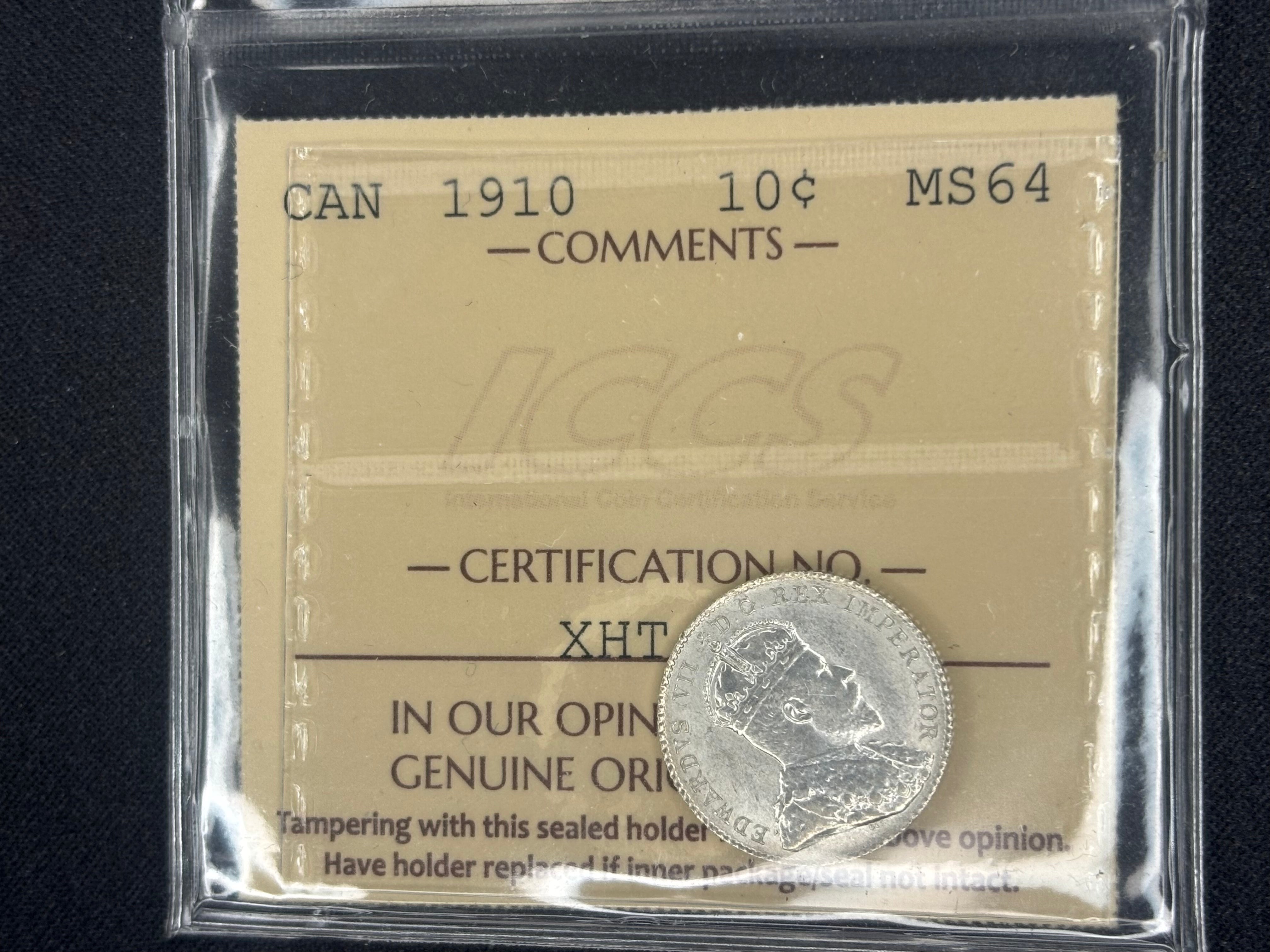 Canadian Silver Coin - 10 cents - 1910 - MS64 ICCS