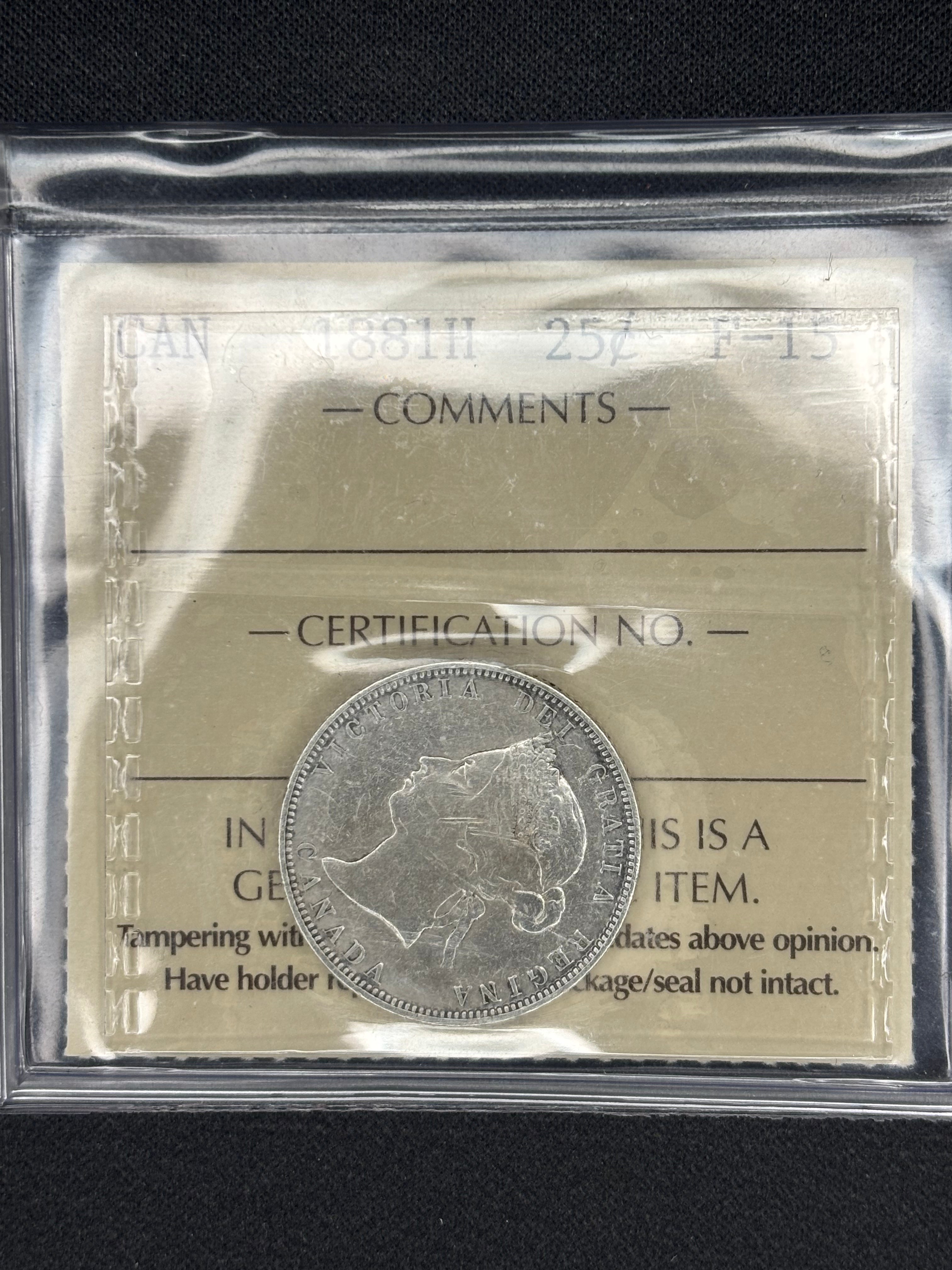 Canadian Silver Coin - 25 cents -1881H - F15 ICCS