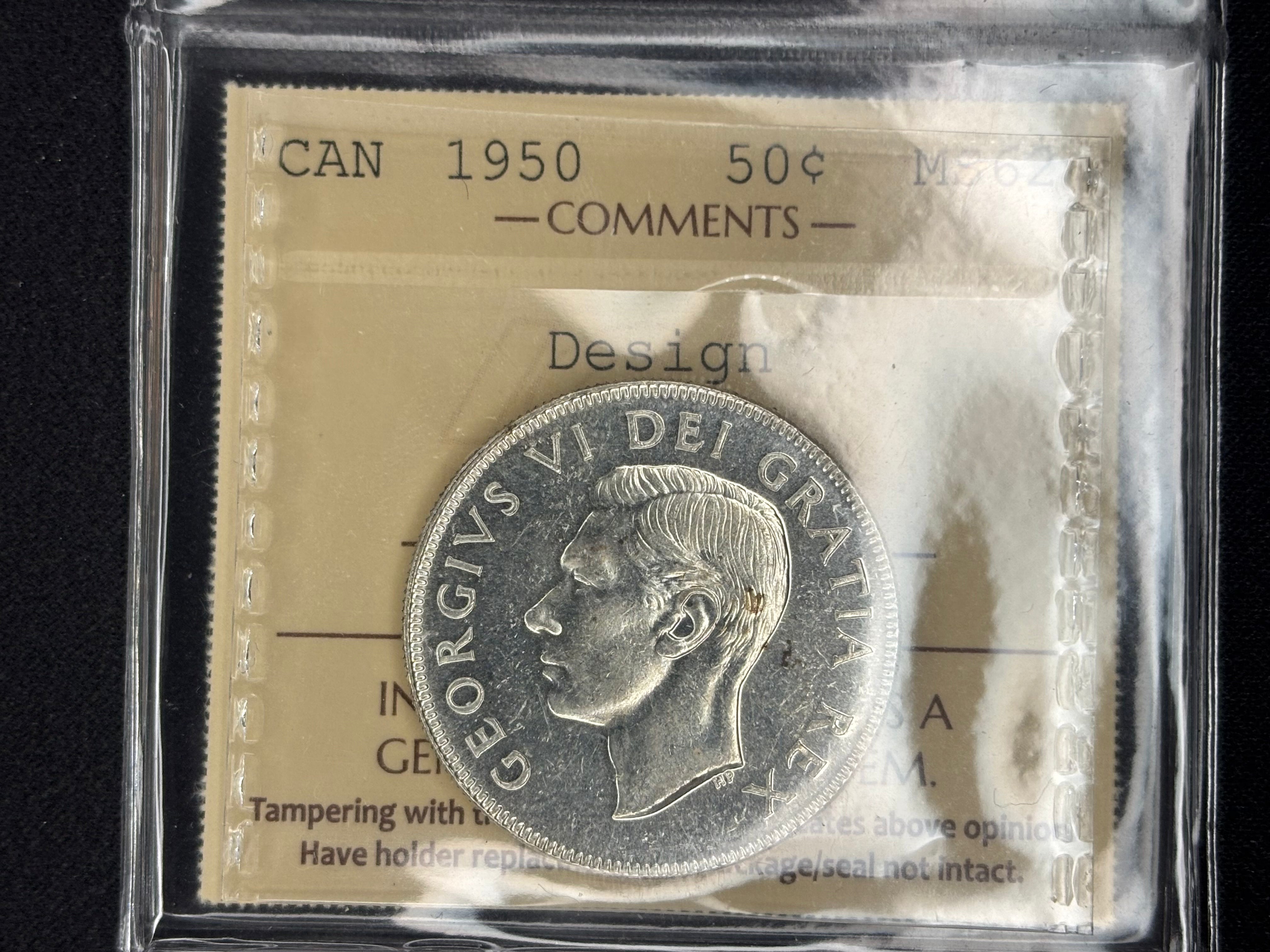 Canada Silver Coin - 50 cents - 1950 Design - MS62 ICCS