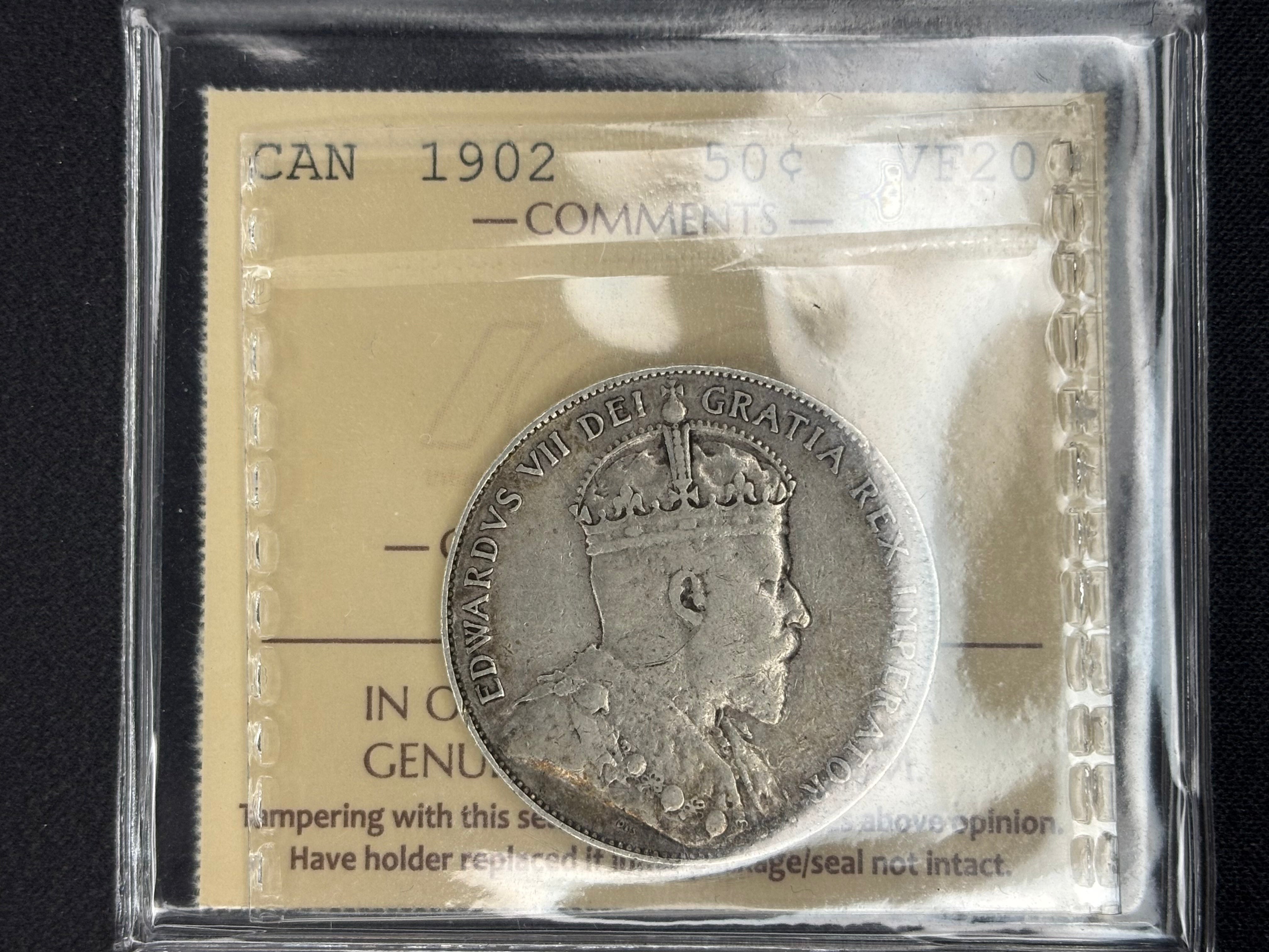 Canadian Silver Coin - 50 cents - 1902 - VF20 ICCS