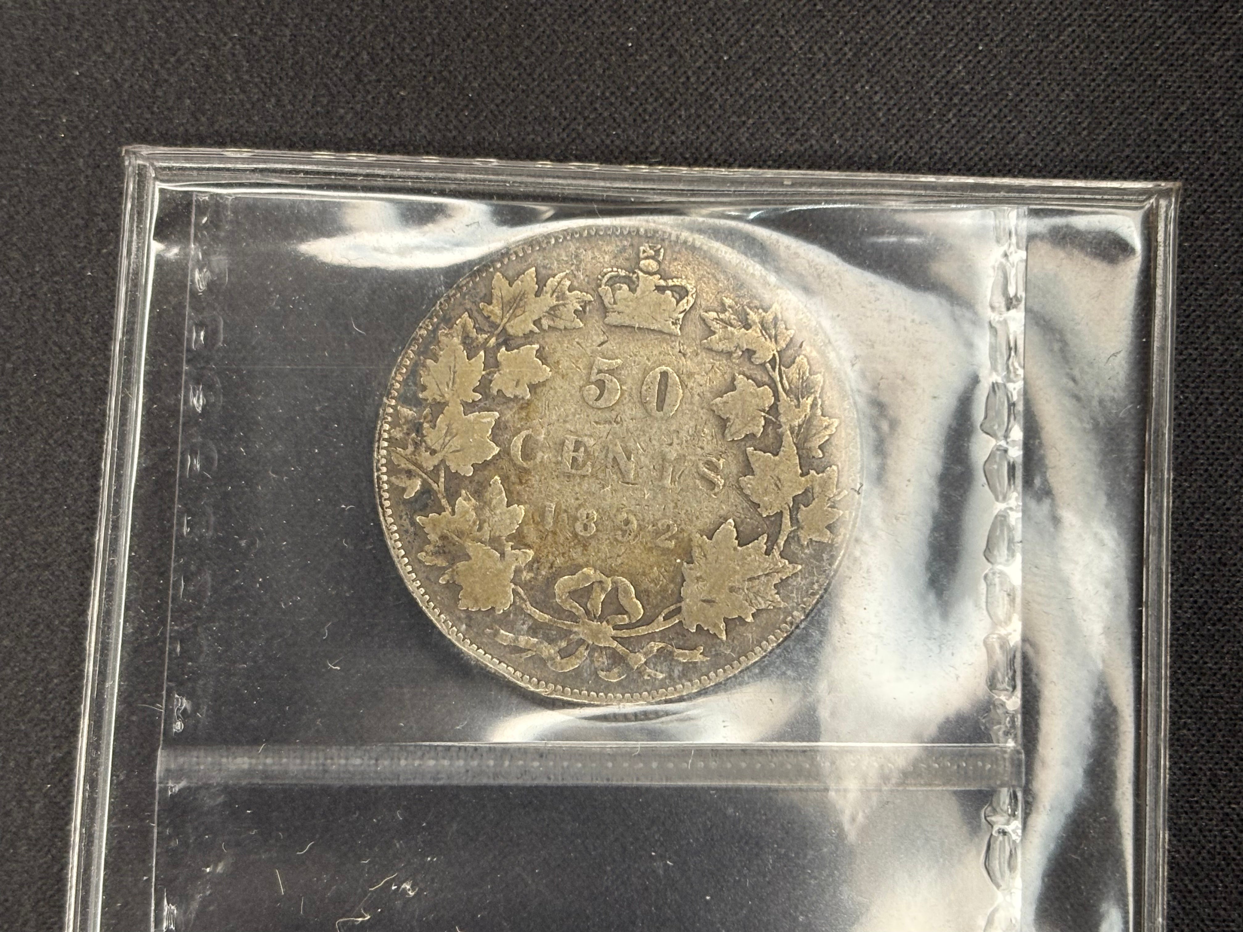 Canadian Silver Coin - 50 cents - 1892 Obv 3 - G6 ICCS