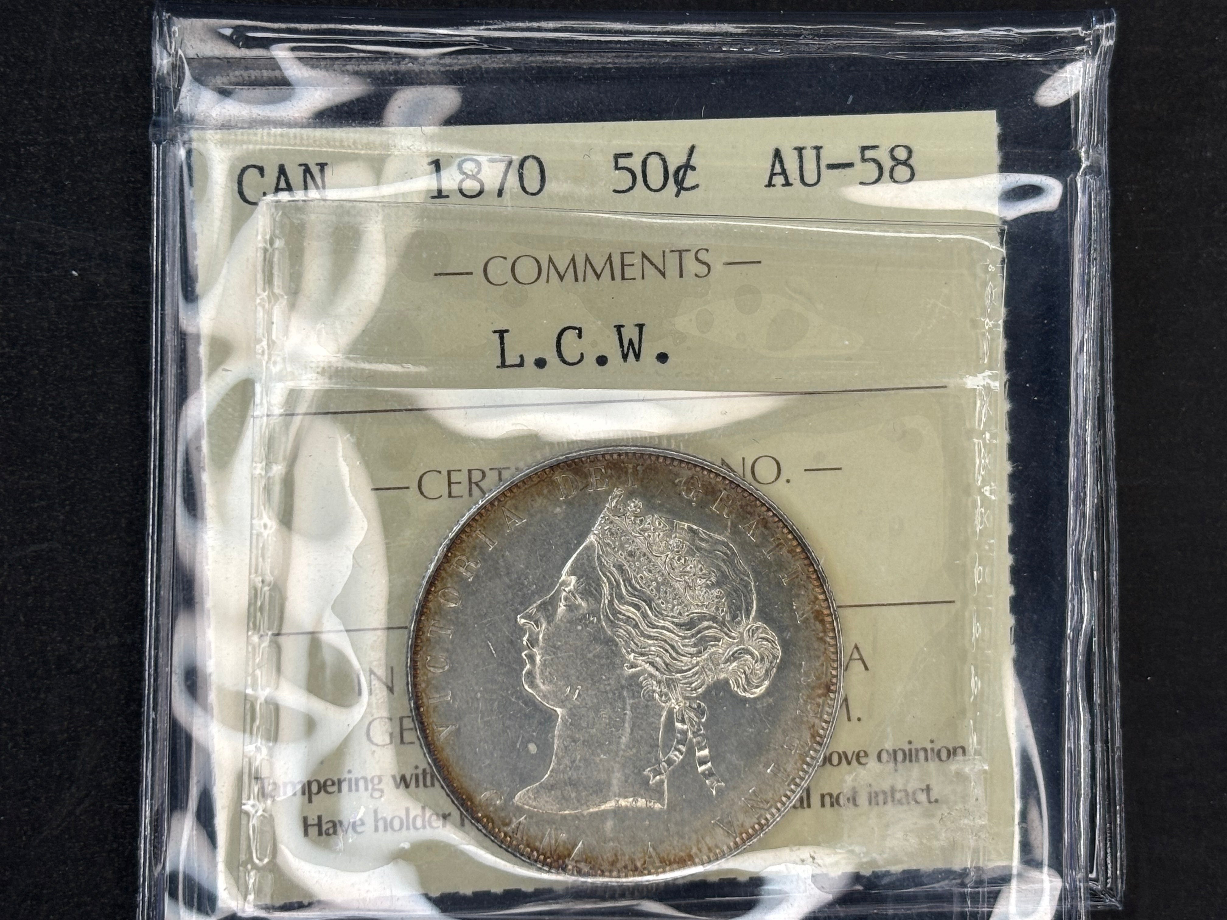 Canada Silver Coin - 50 cents - 1870 L.C.W / ICCS AU58