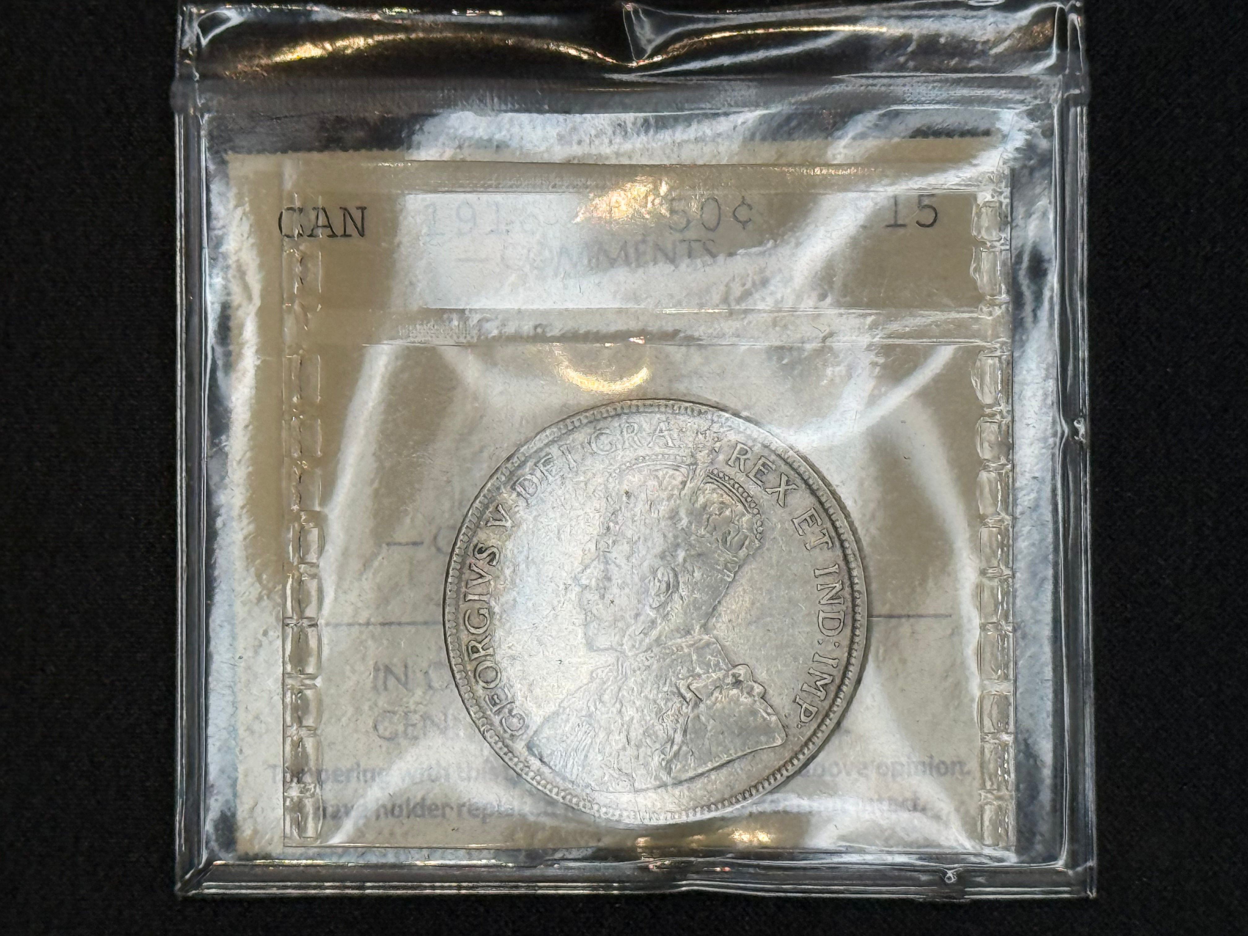 Canadian Silver Coin - 50 cents - 1916 F15 ICCS