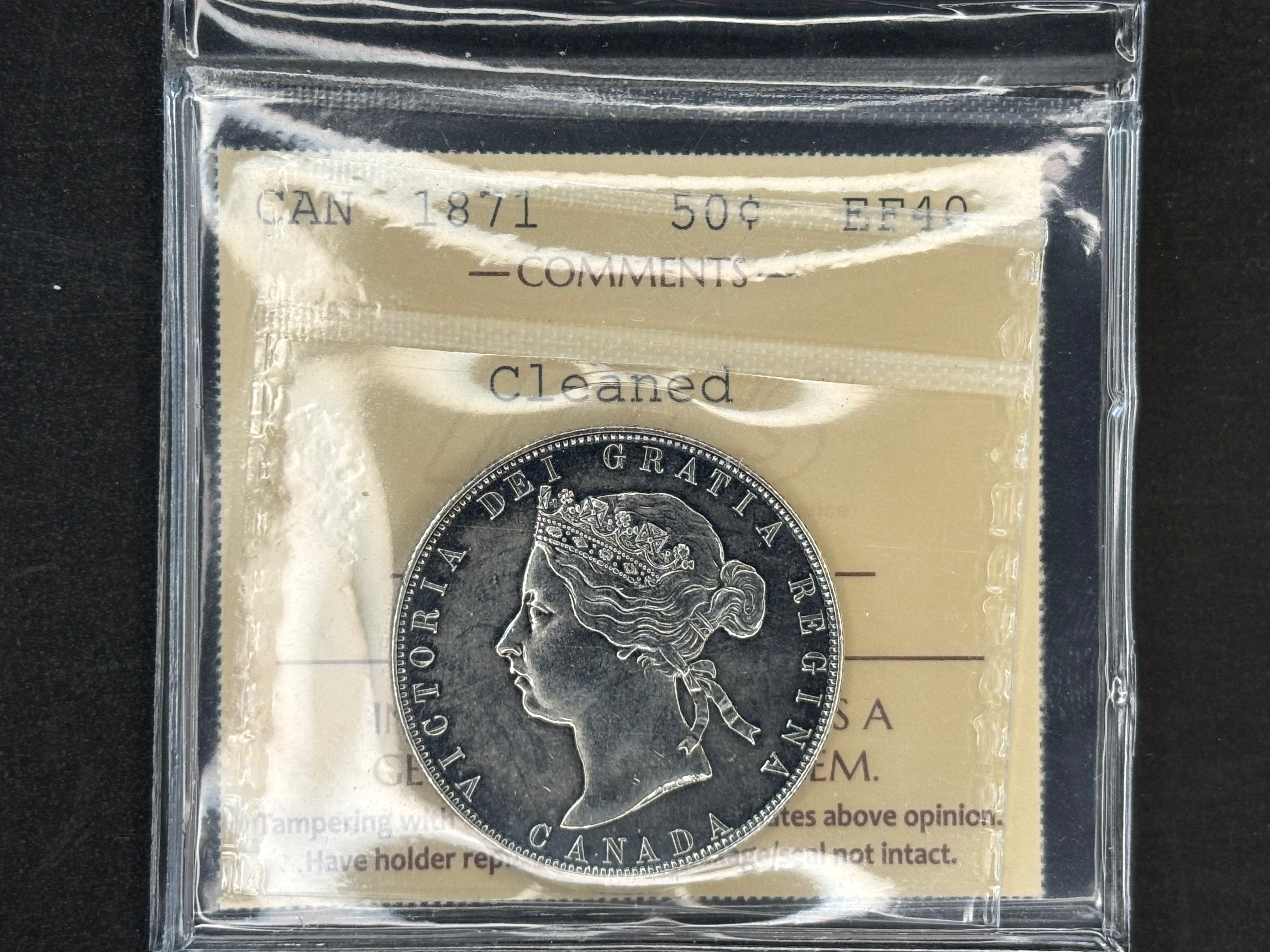 Canada Silver Coin - 50 cents - 1871 / Cleaned - ICCS EF40