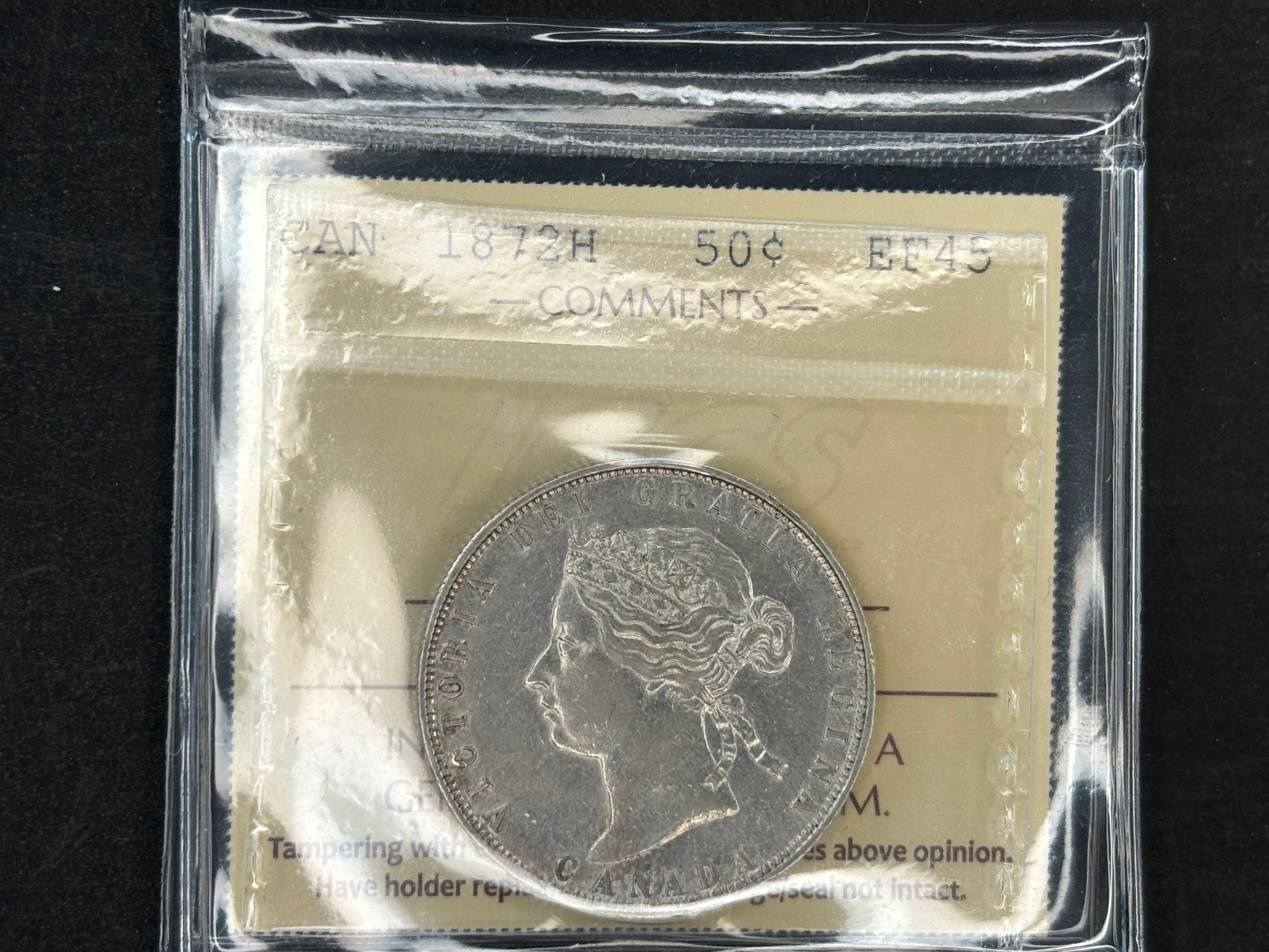 Canada Silver Coin - 50 cents - 1872H / ICCS EF45