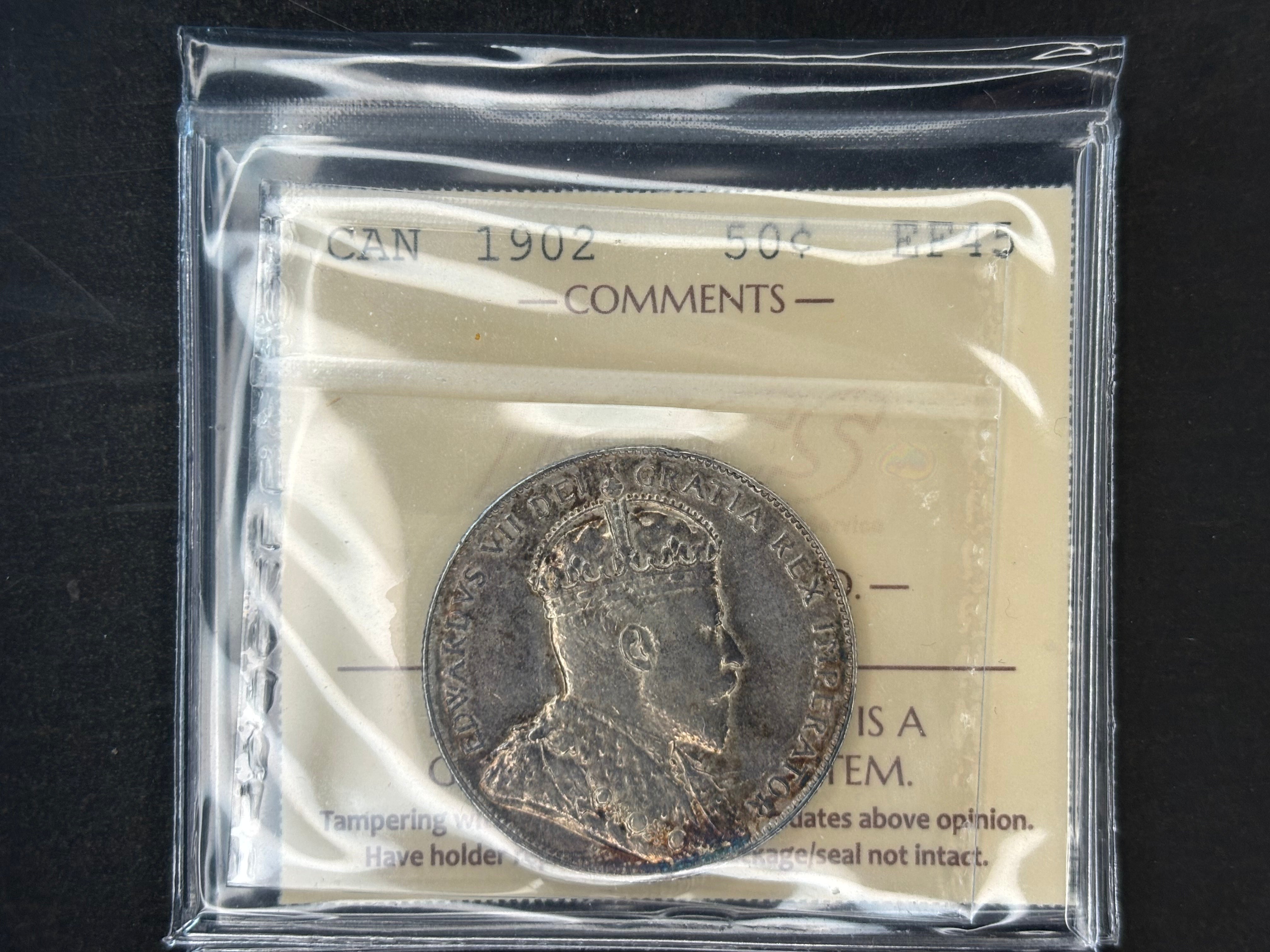 Pièce de monnaie en argent du Canada - 50 cents - 1902 / ICCS EF45